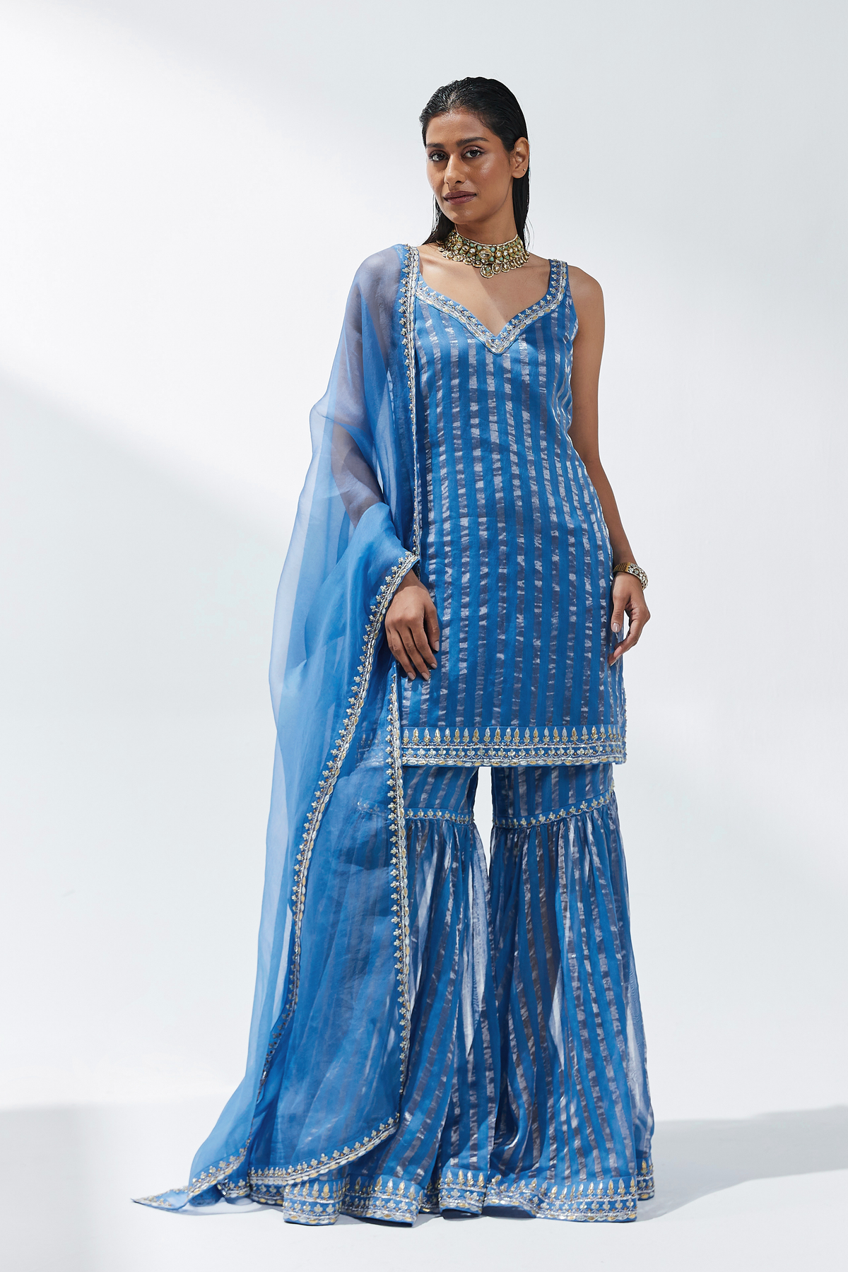 Cerulean Blue Sharara Set