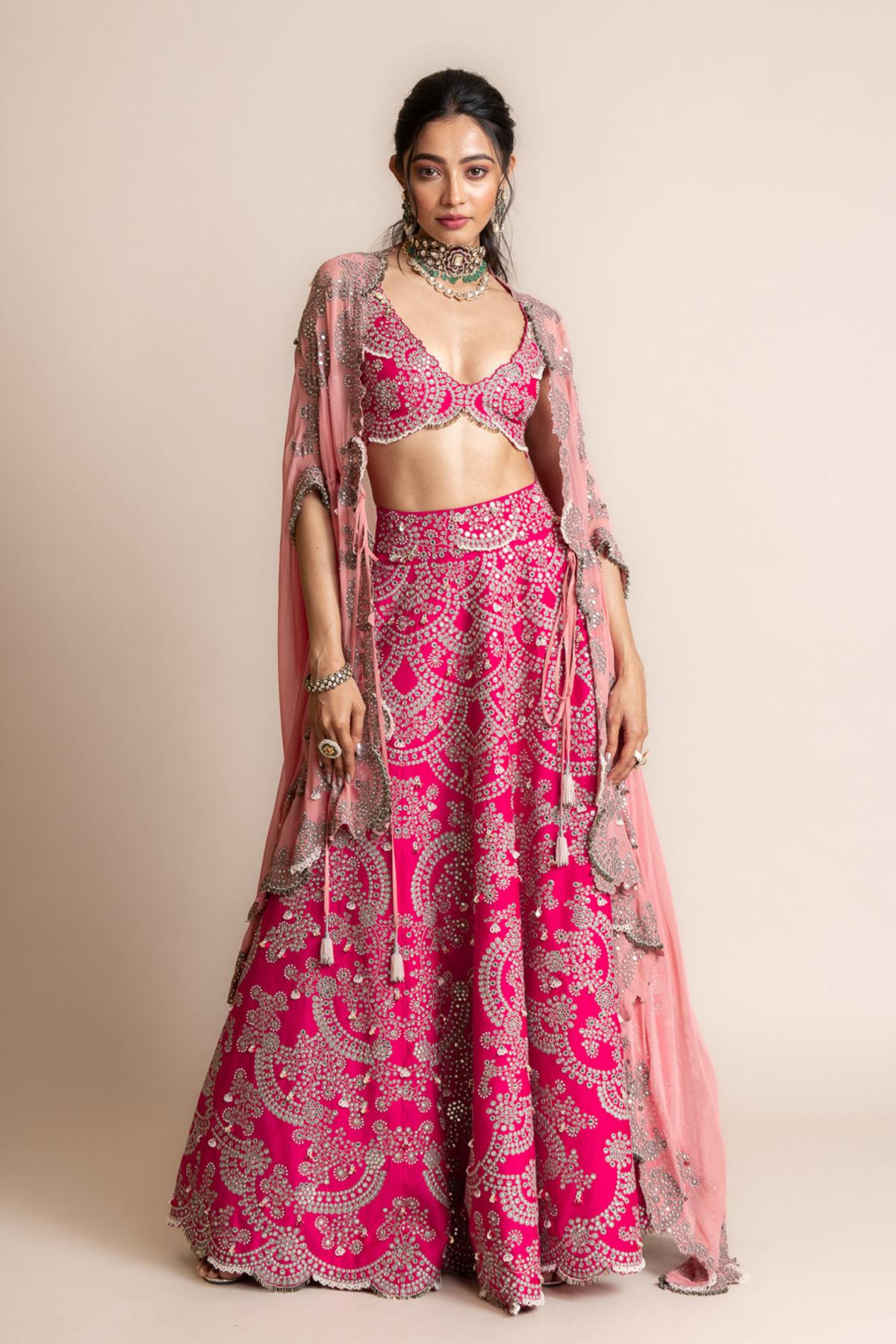 Fushia Embroidered Lehenga  Set