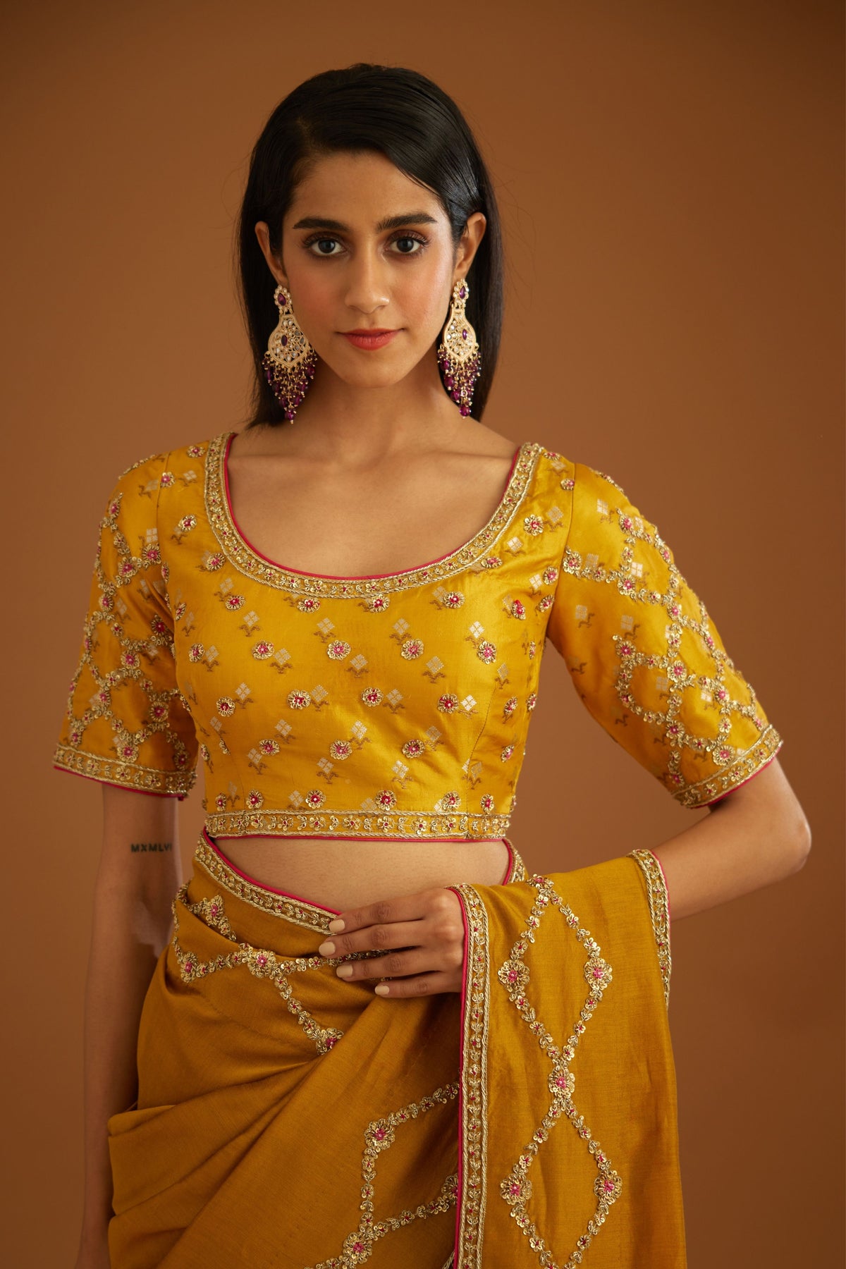 Mustard yellow Saree set