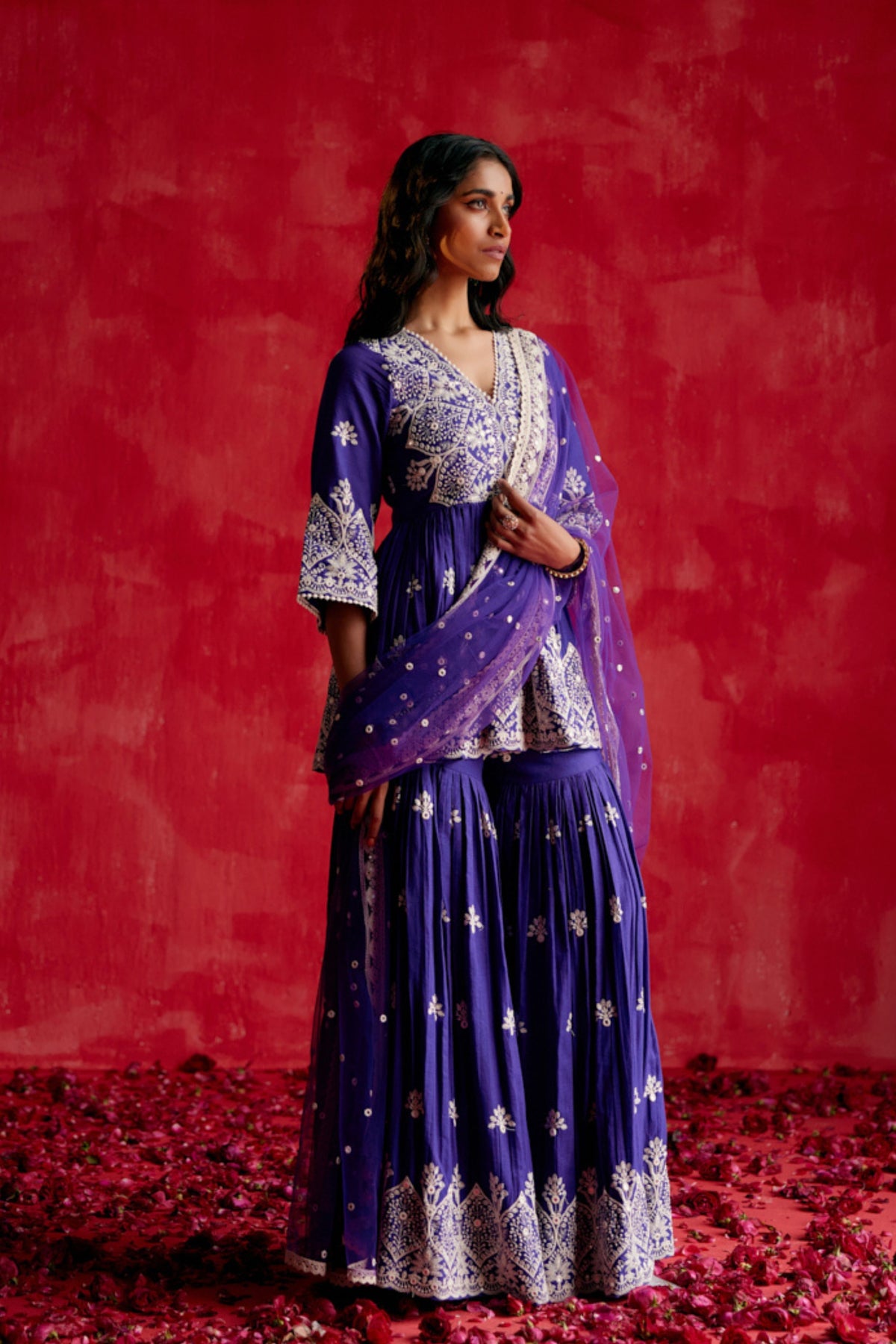 Purple Embroidered Sharara Set