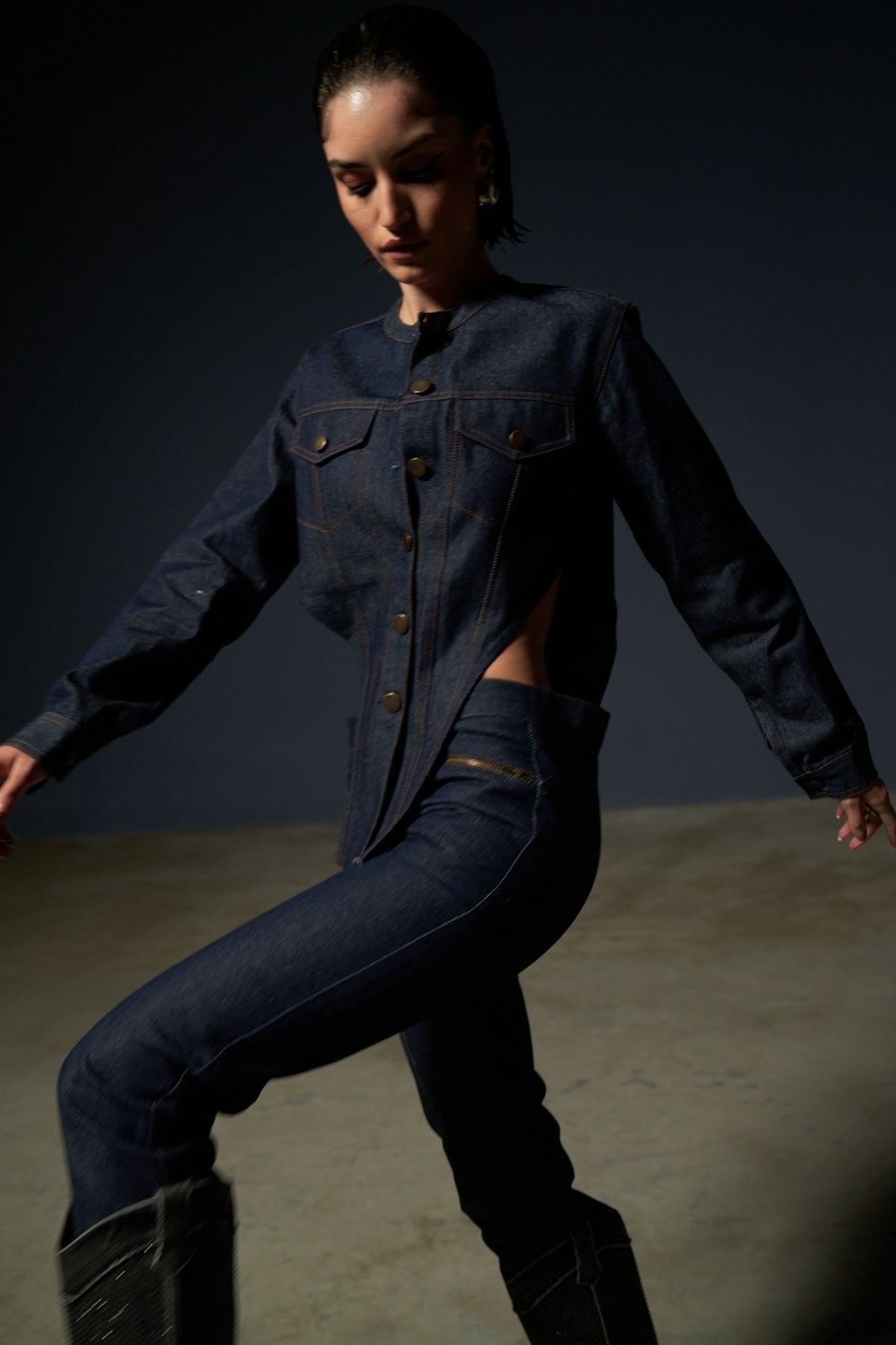 Denim Bodysuit Shirt With Pants