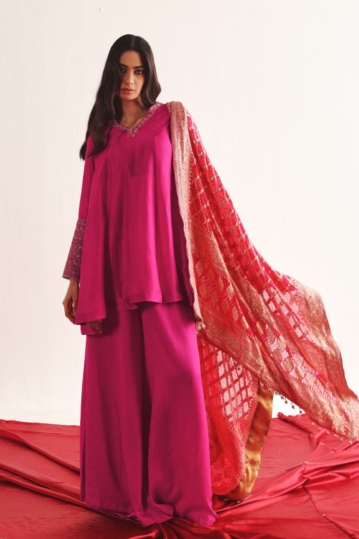 Fuschia Embellished Kurta Set