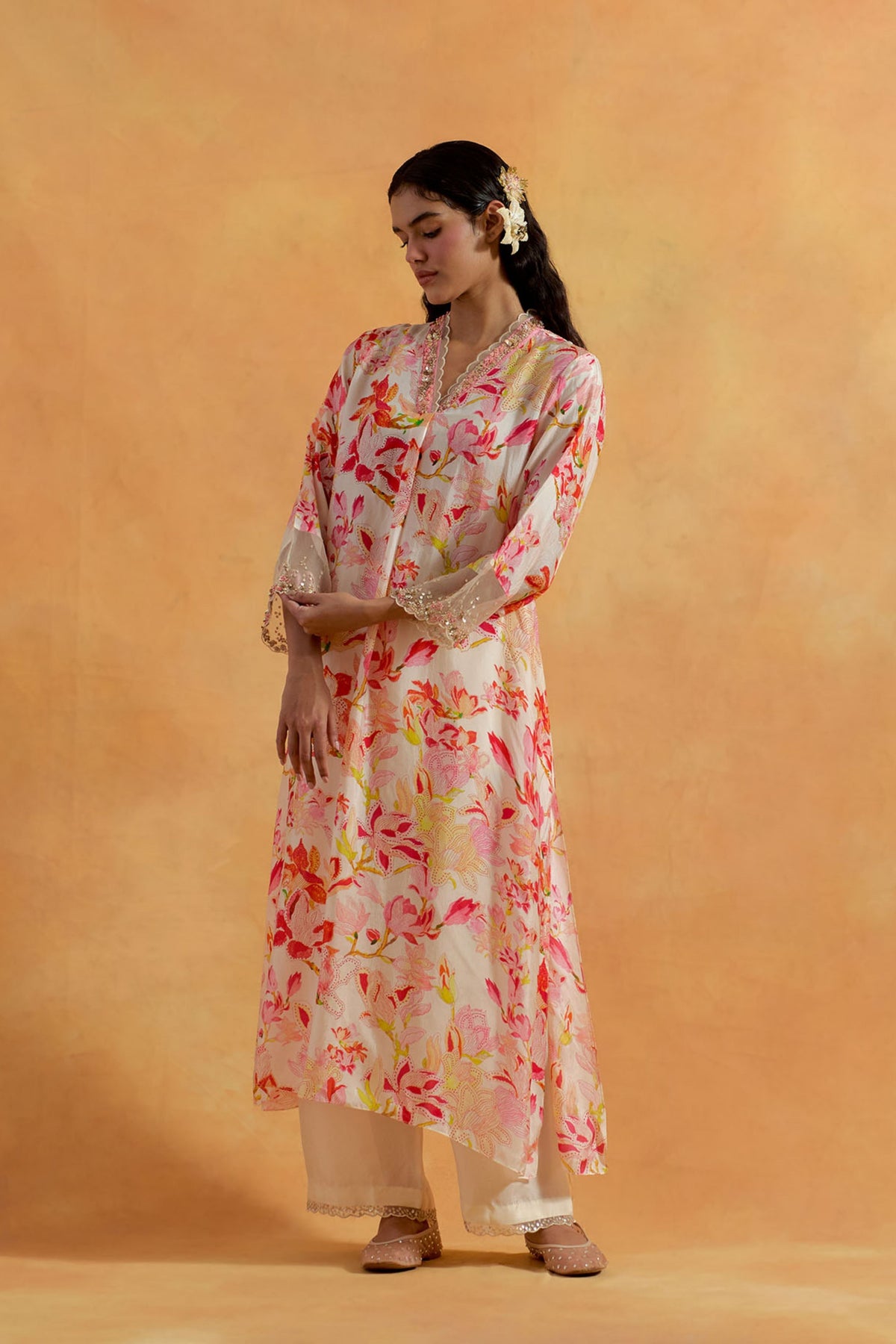 Ecru Silk Kurta Set