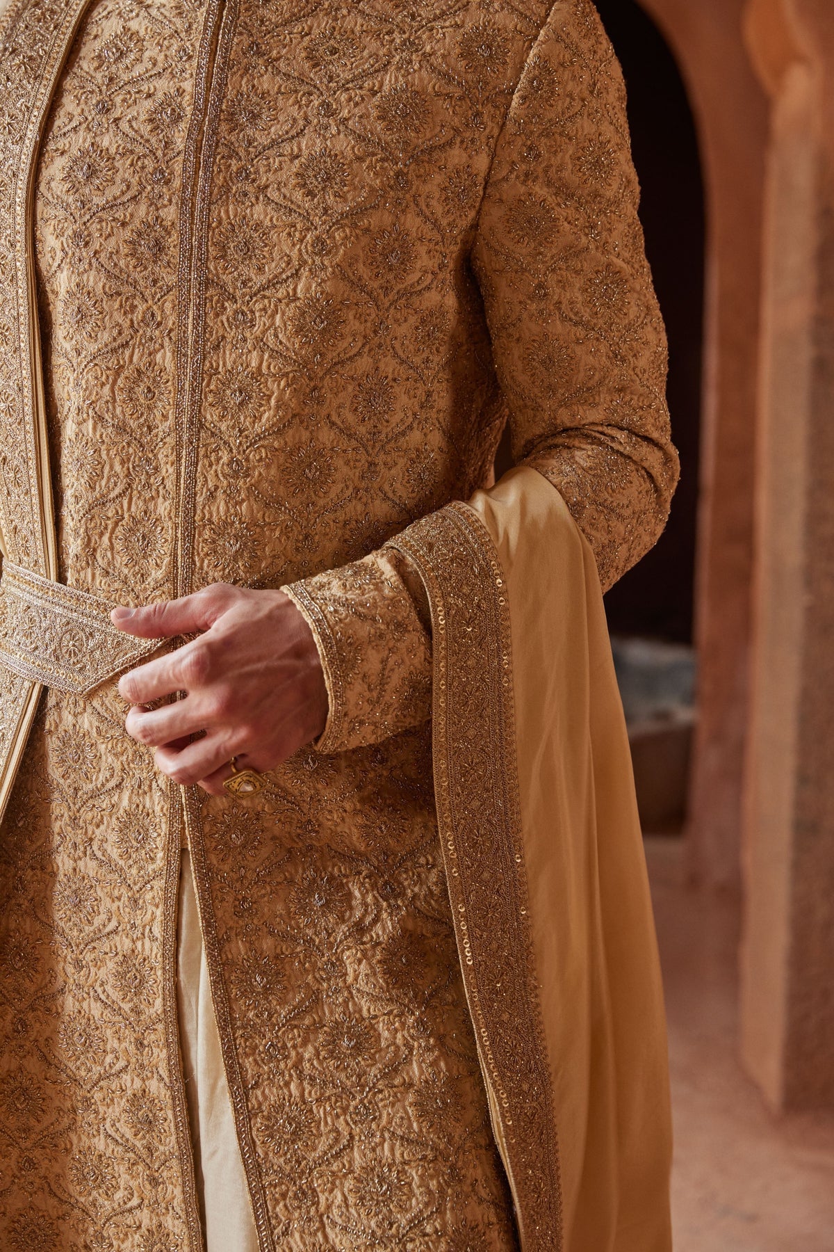 Gold Embroidered Sherwani Set