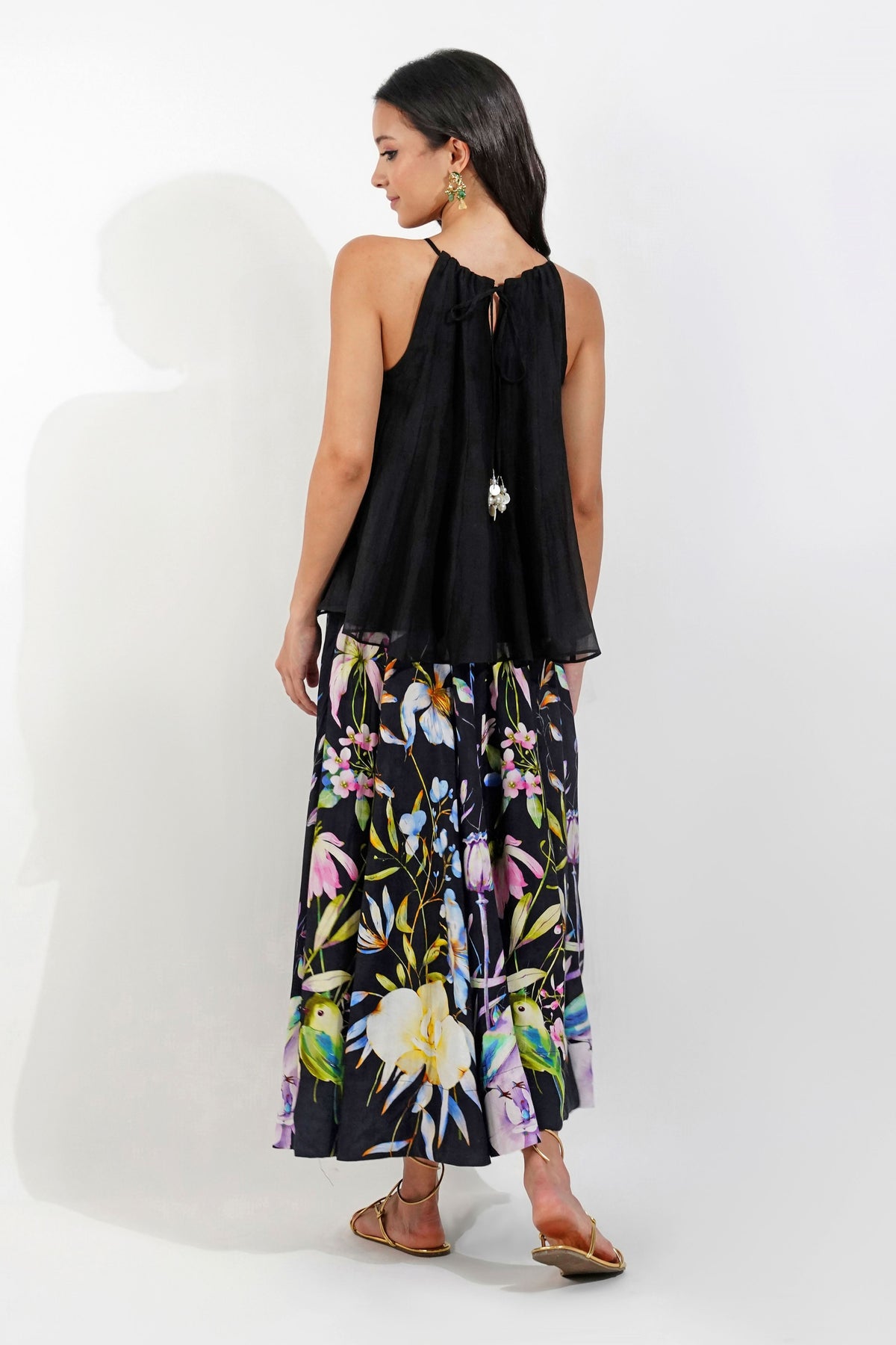 Summer Floral Skirt Set Black