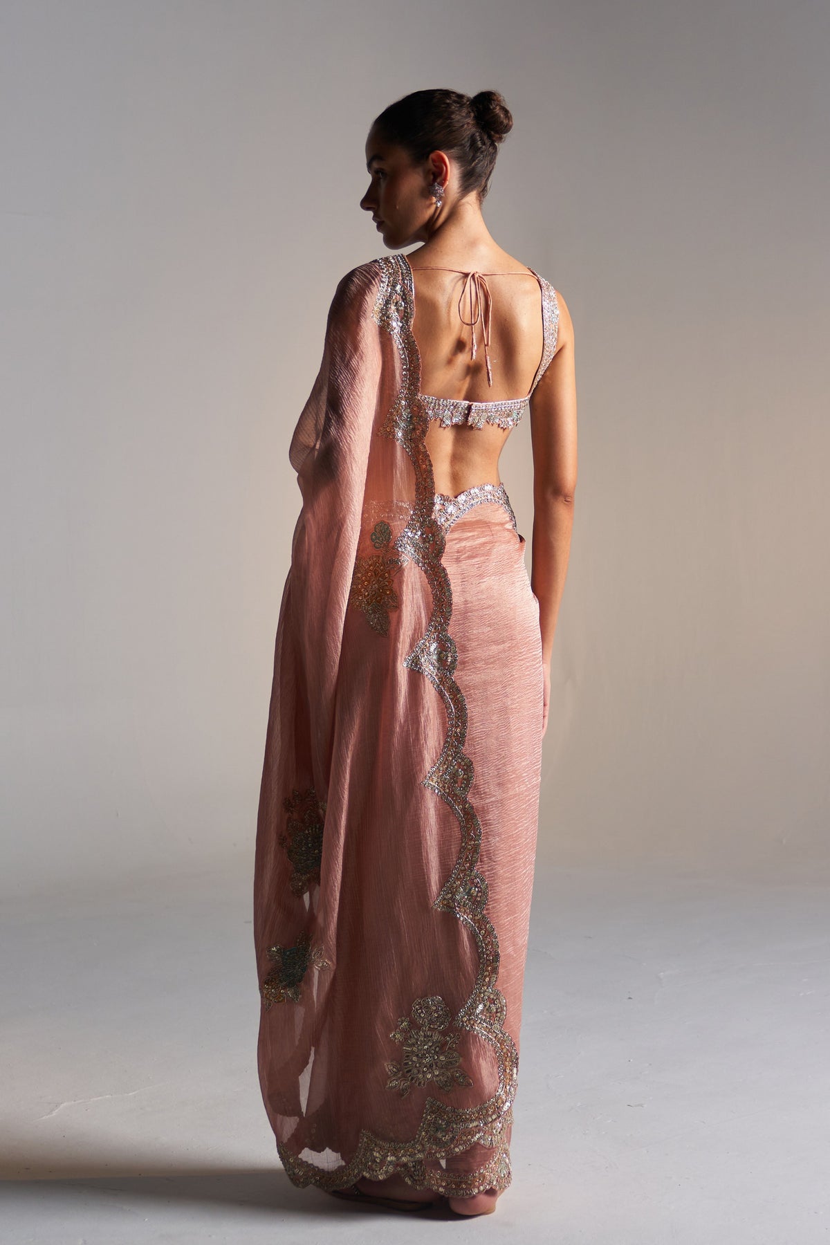 Salmon Peach Tissue Saree Set