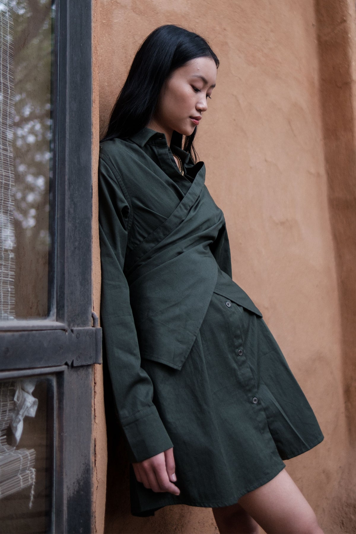 Green Seattle Wrap Shirt Dress