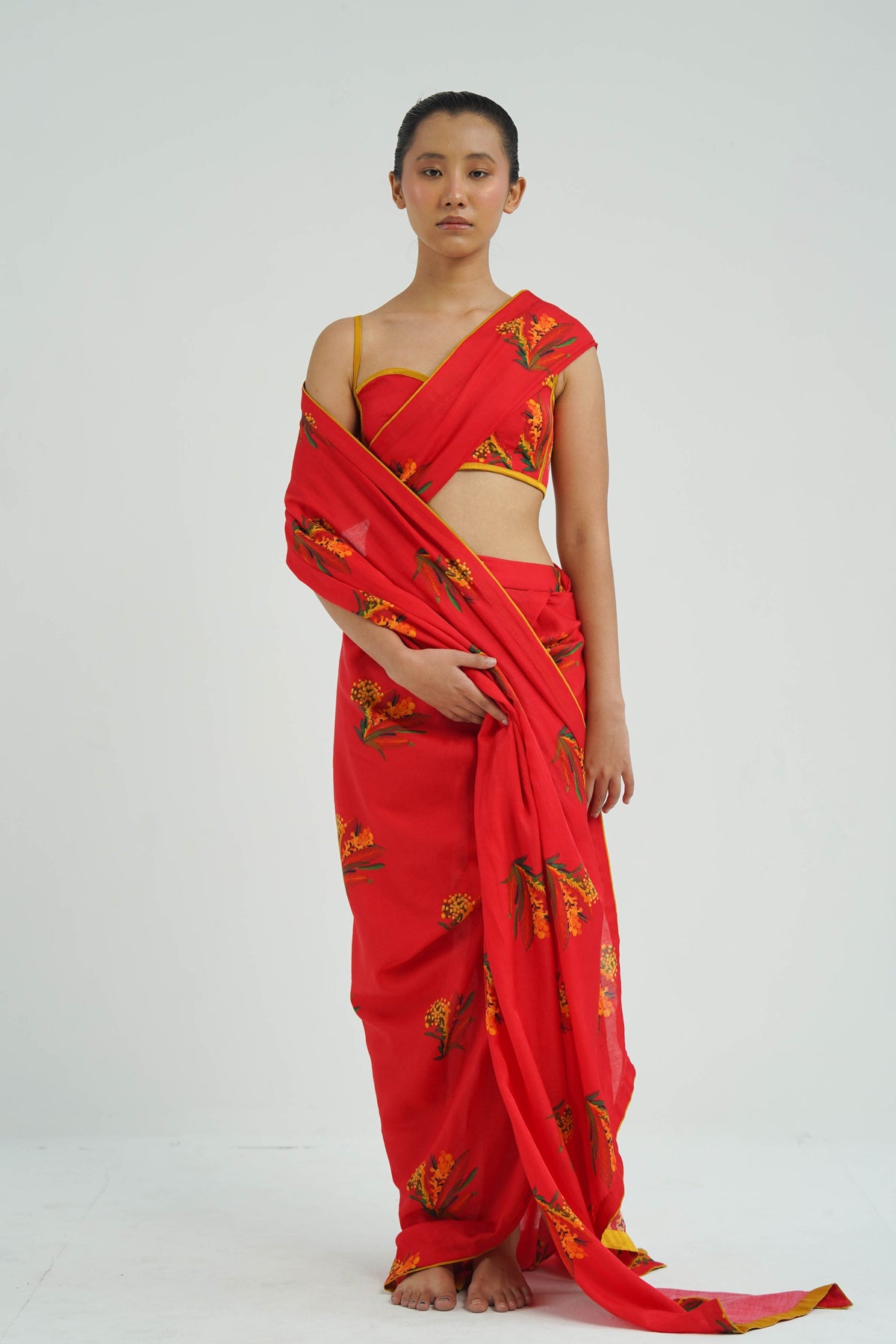 Red Firefly Drape Saree Set