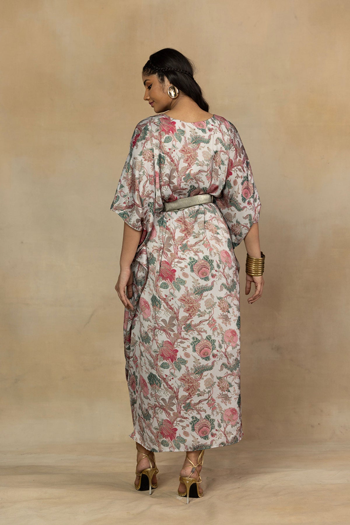 V Neck Kaftan Dress with Belt