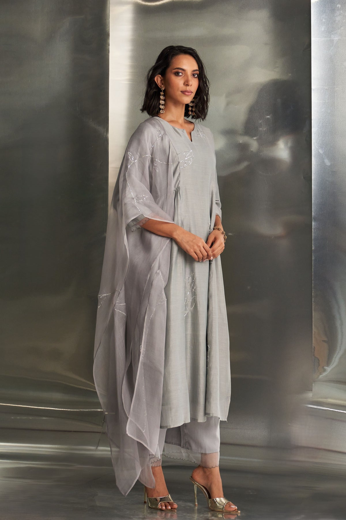 Steel Grey Gathered Kurta Set