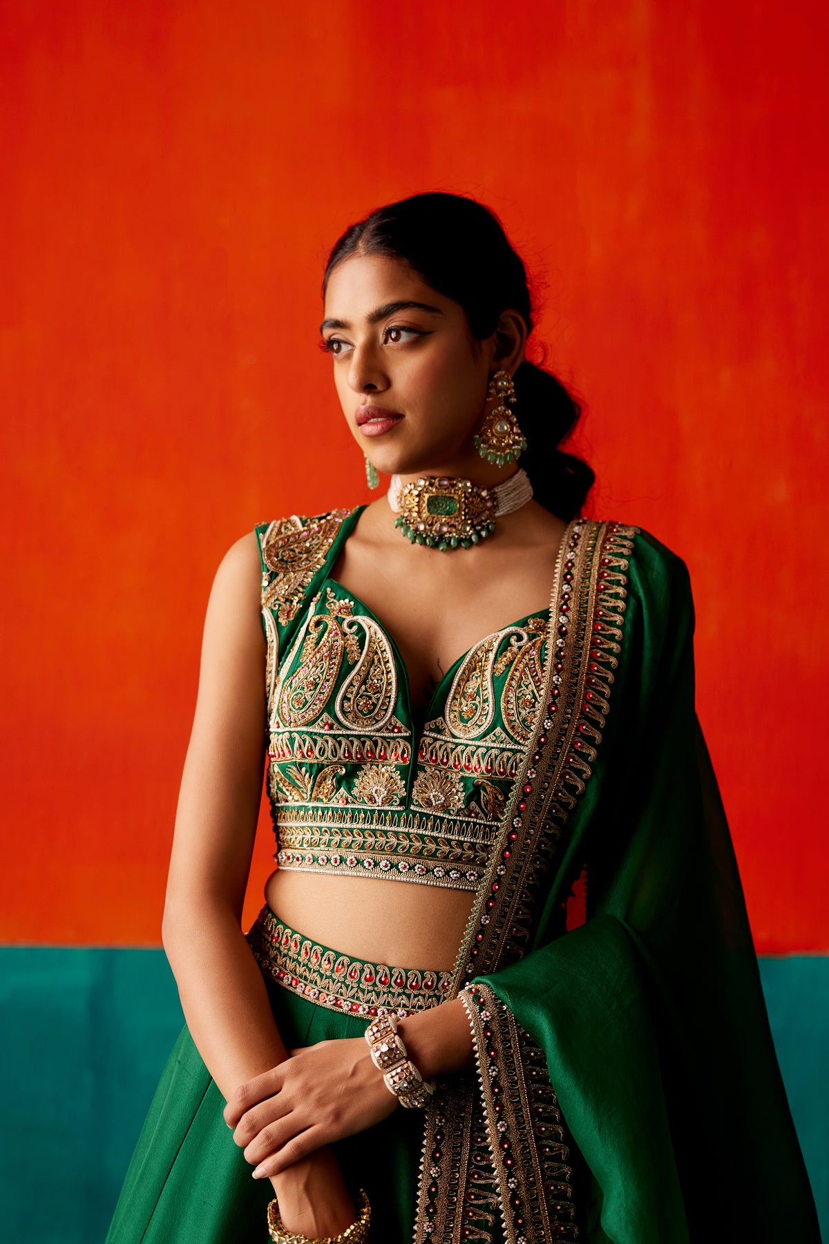 Dark Green Lehenga Set