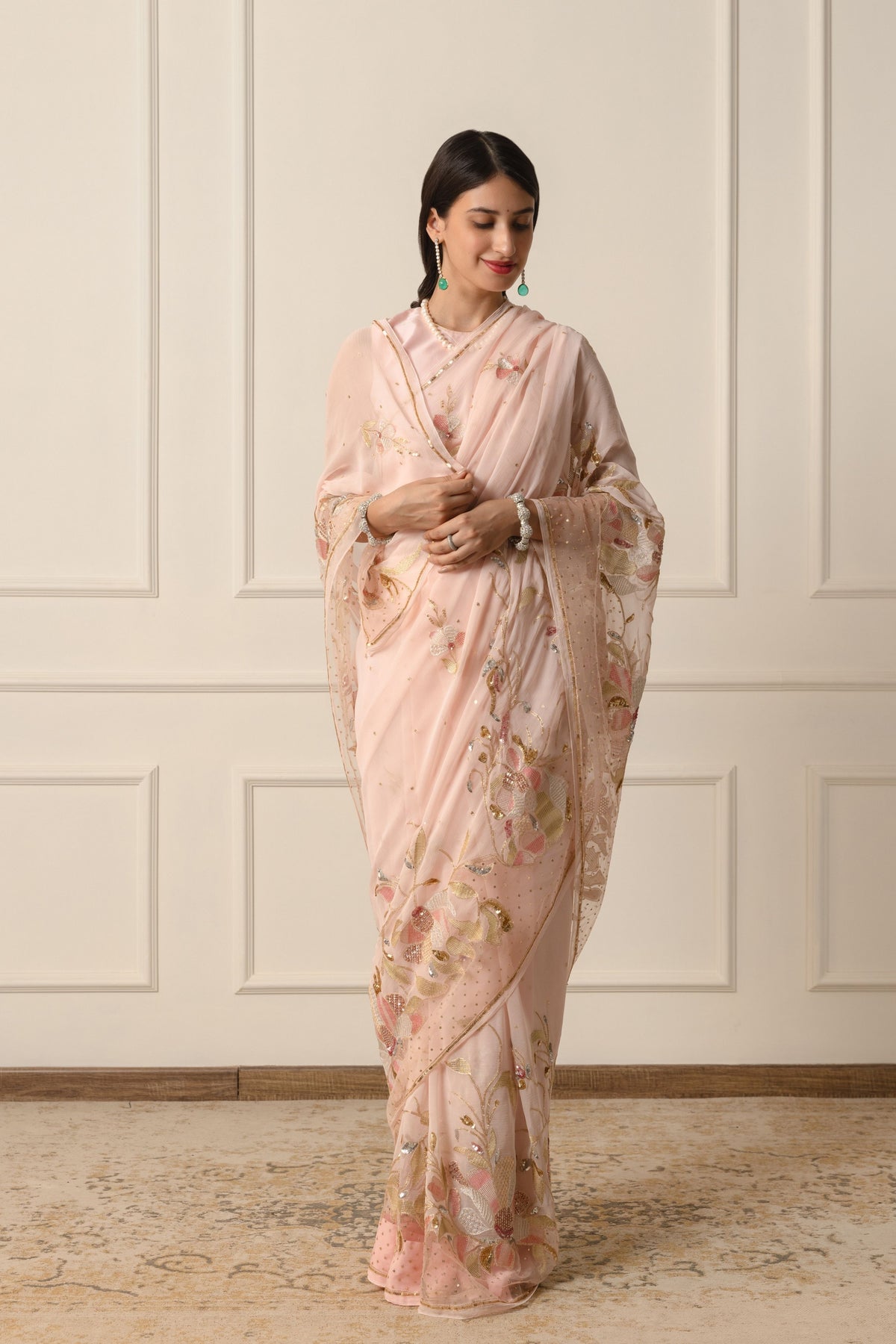 Arulia Blush Pink Chiffon Saree