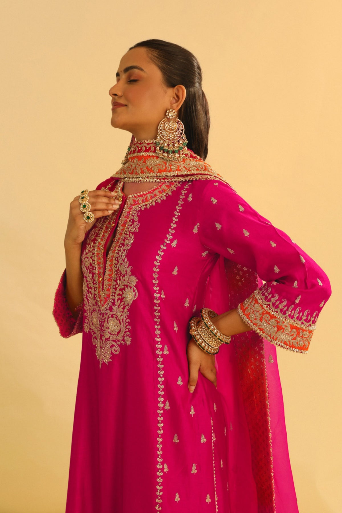 Mayra Hotpink Long Kurta With Palazzo Set