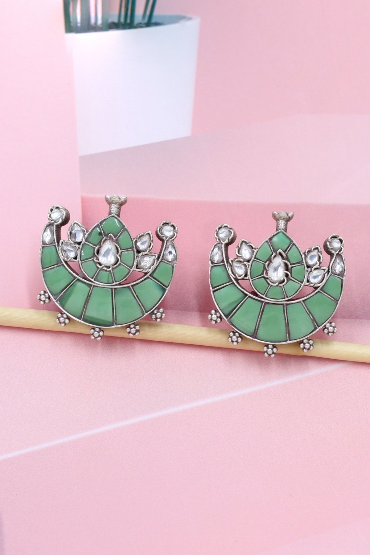 Green Fresh Silver Earrings