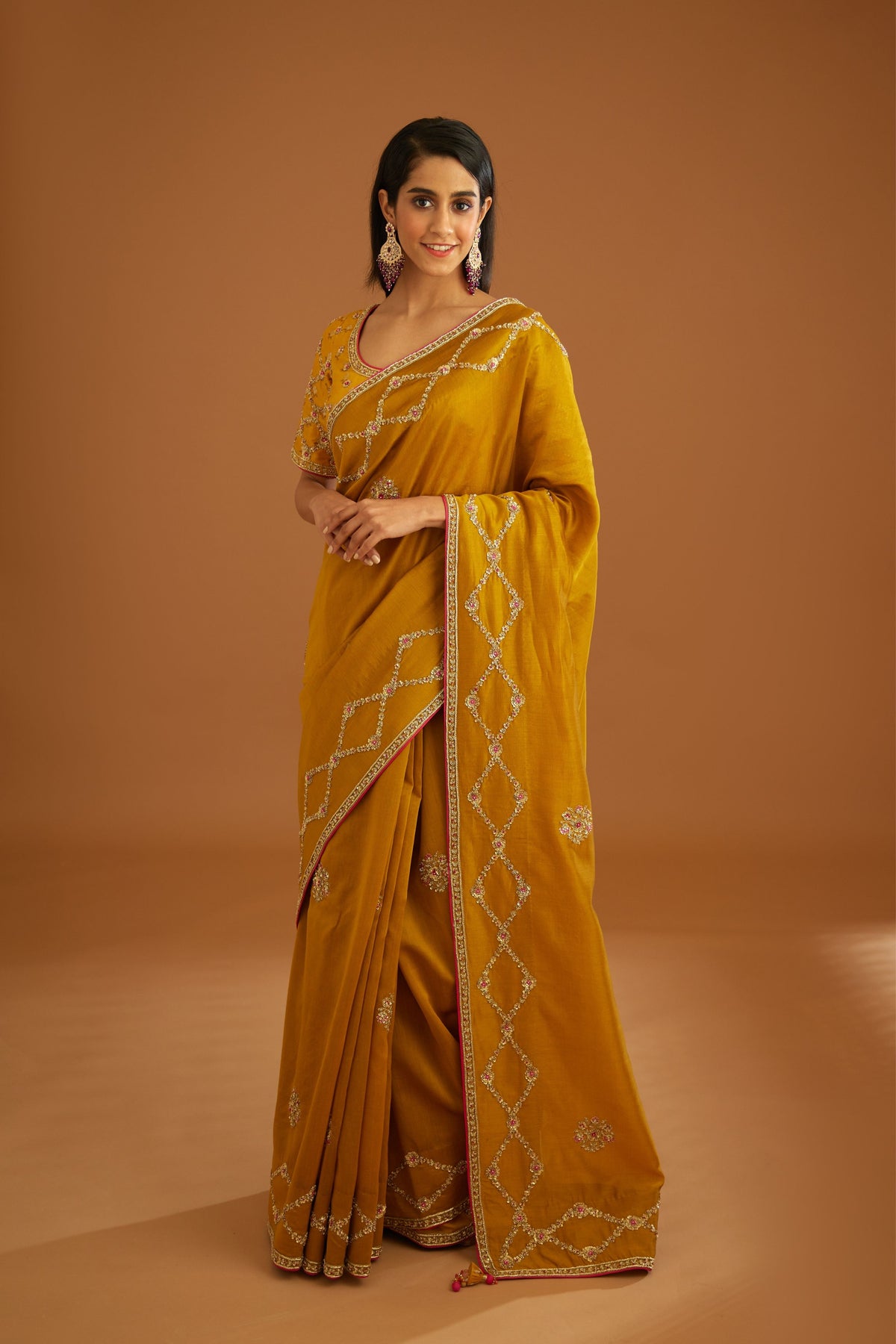 Mustard yellow Saree set