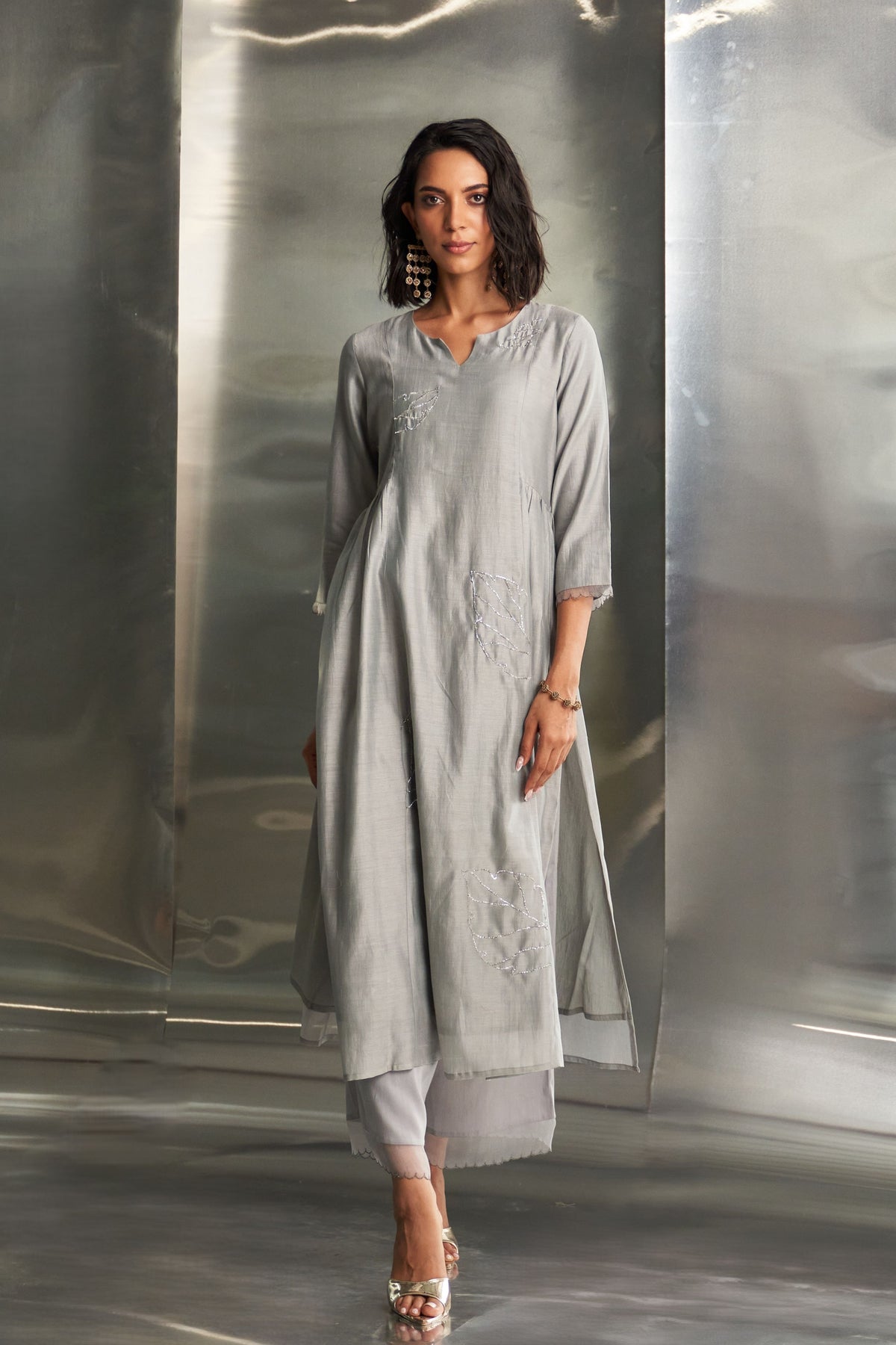 Steel Grey Gathered Kurta Set