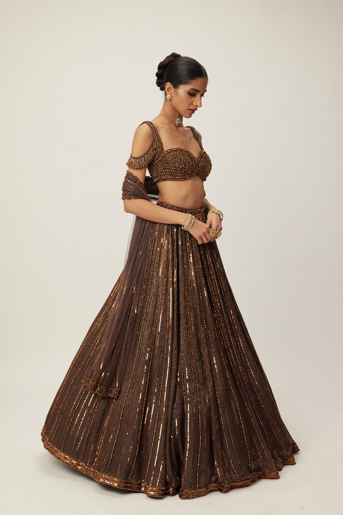 Copper Crystal Embroidered Lehenga Set