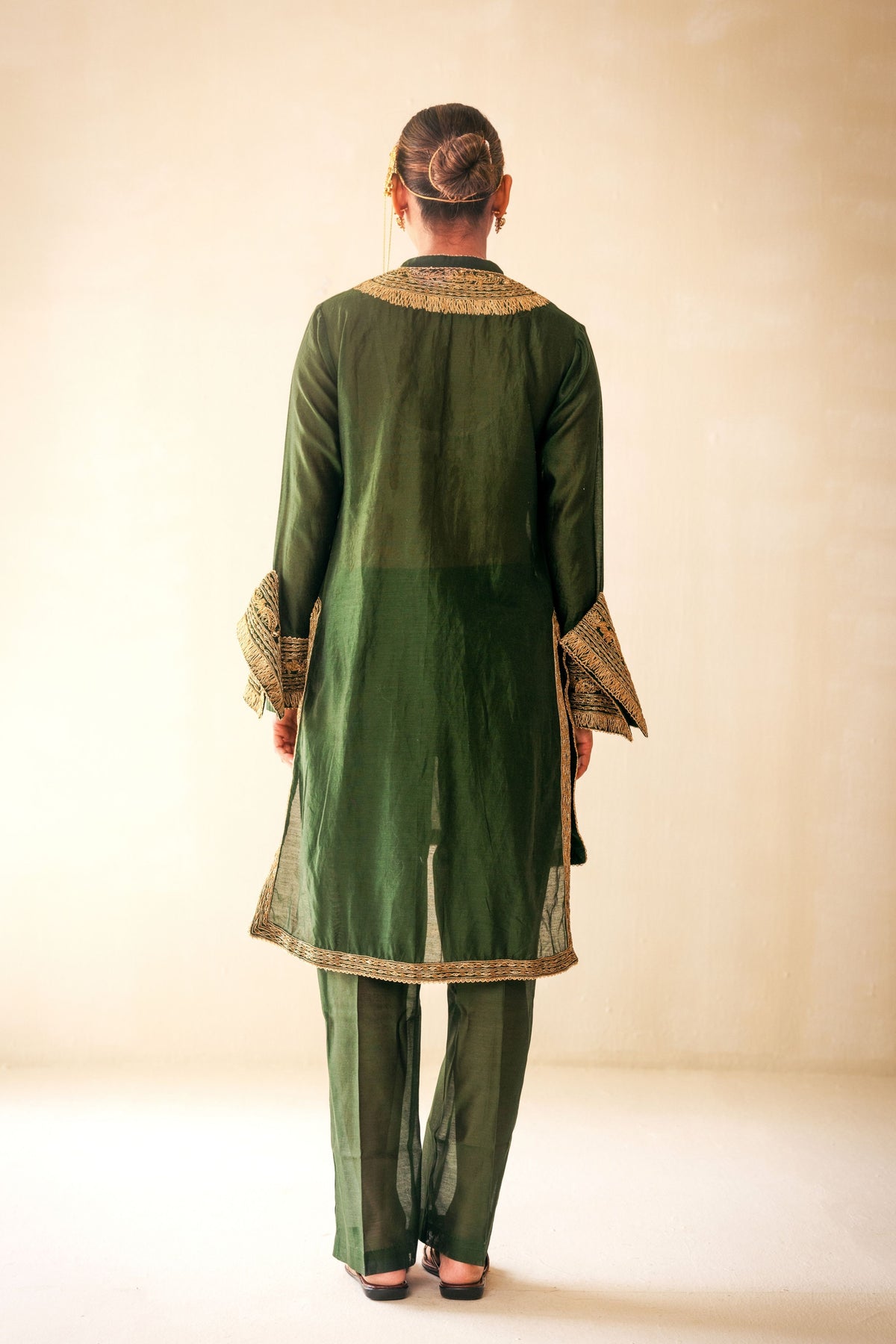 Green High Low Kurta Set