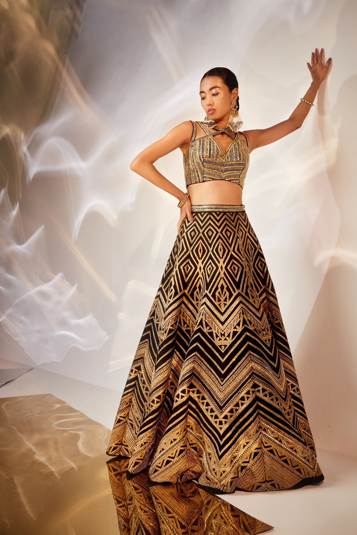 Black Geometric Pattern Lehenga Set