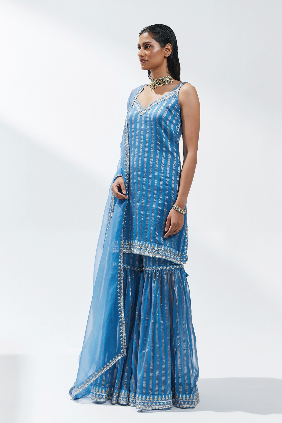 Cerulean Blue Sharara Set