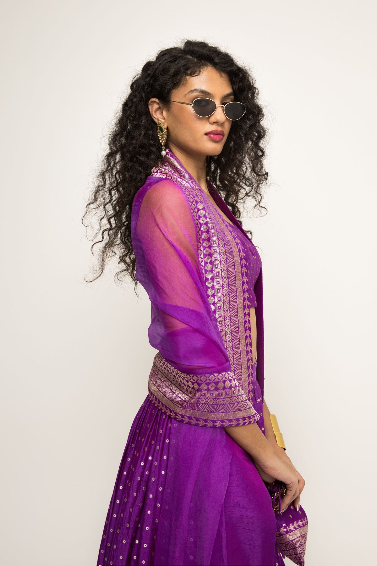 Purple Dotted Lehenga Set