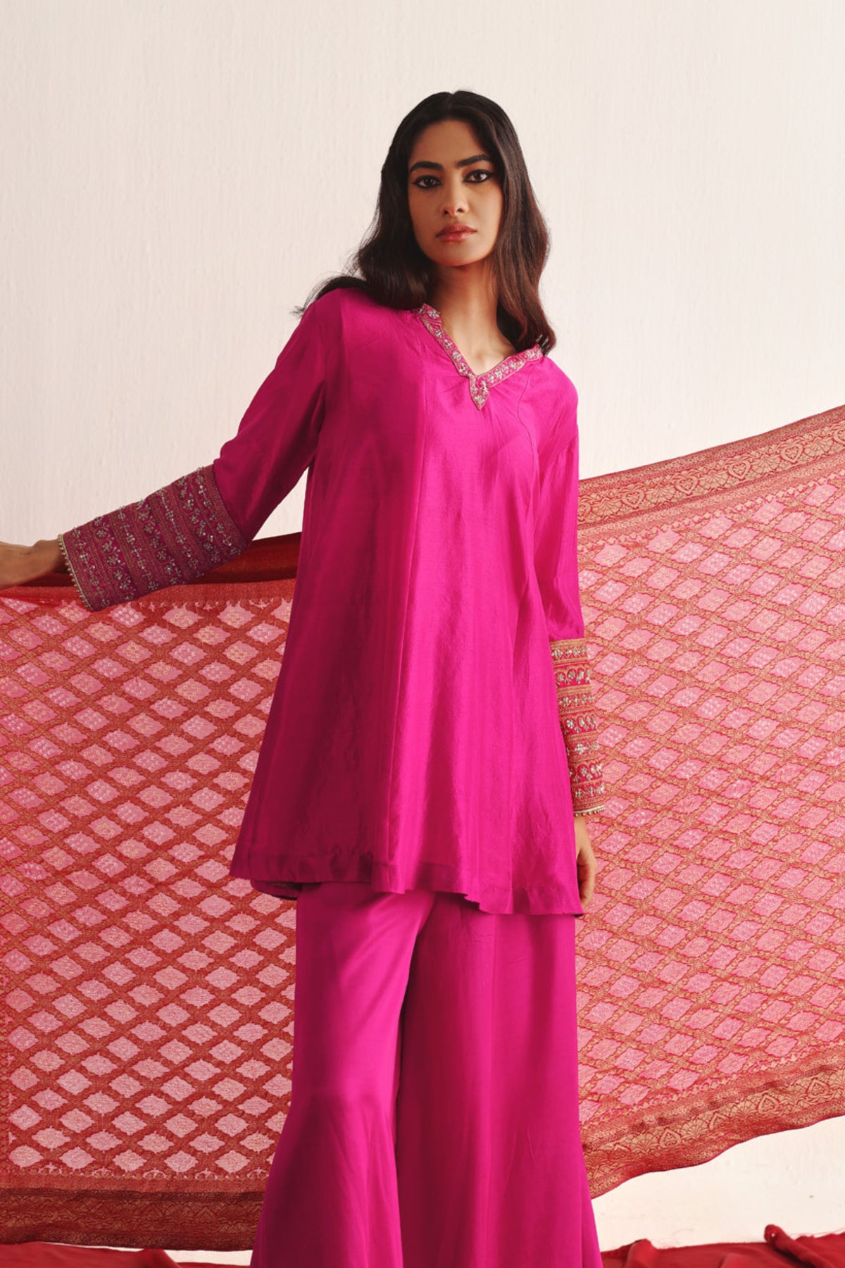 Fuschia Embellished Kurta Set