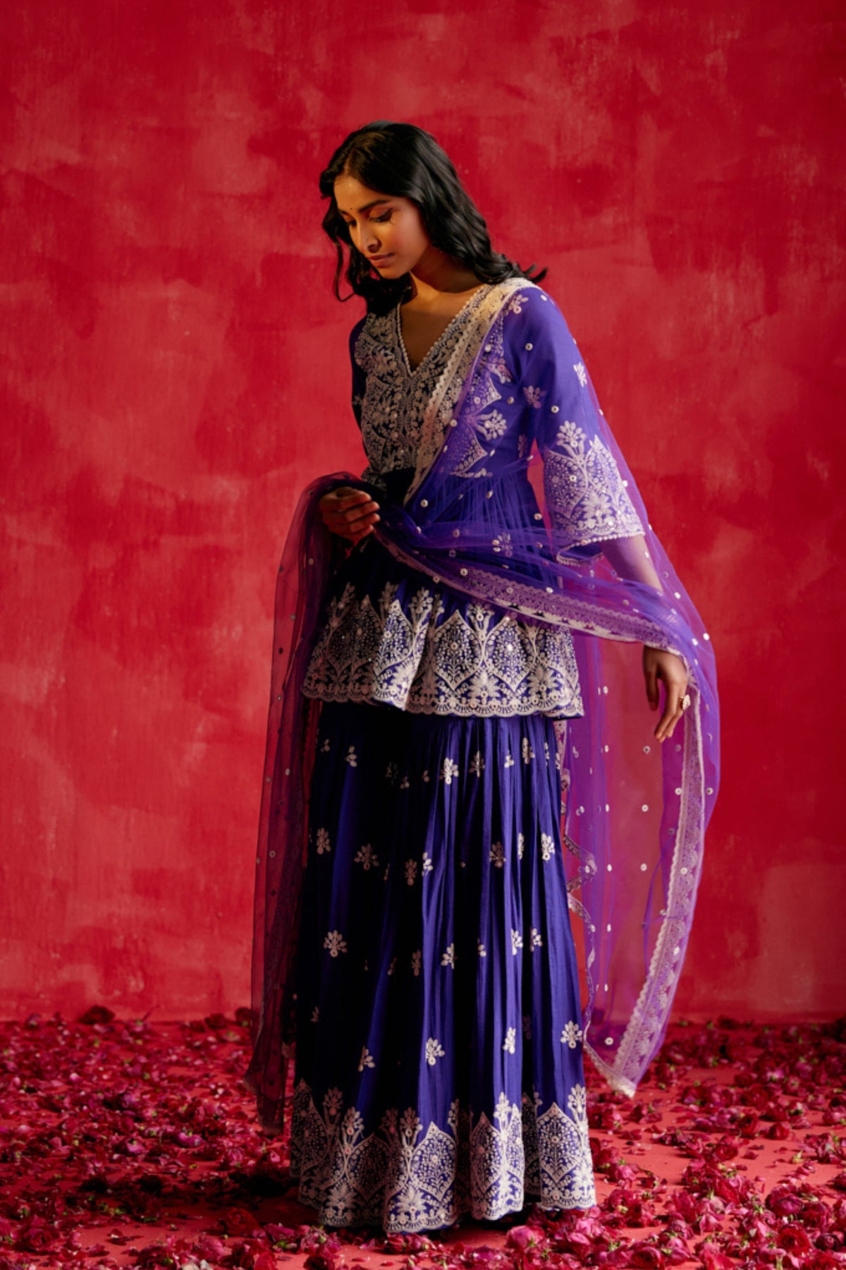 Purple Embroidered Sharara Set