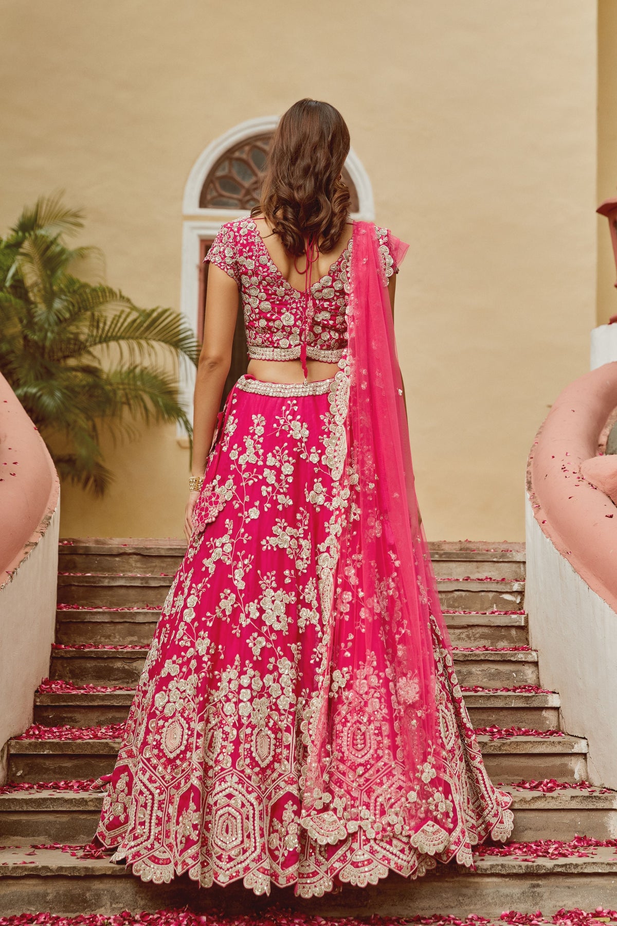 Fuchsia embroidered lehenga set