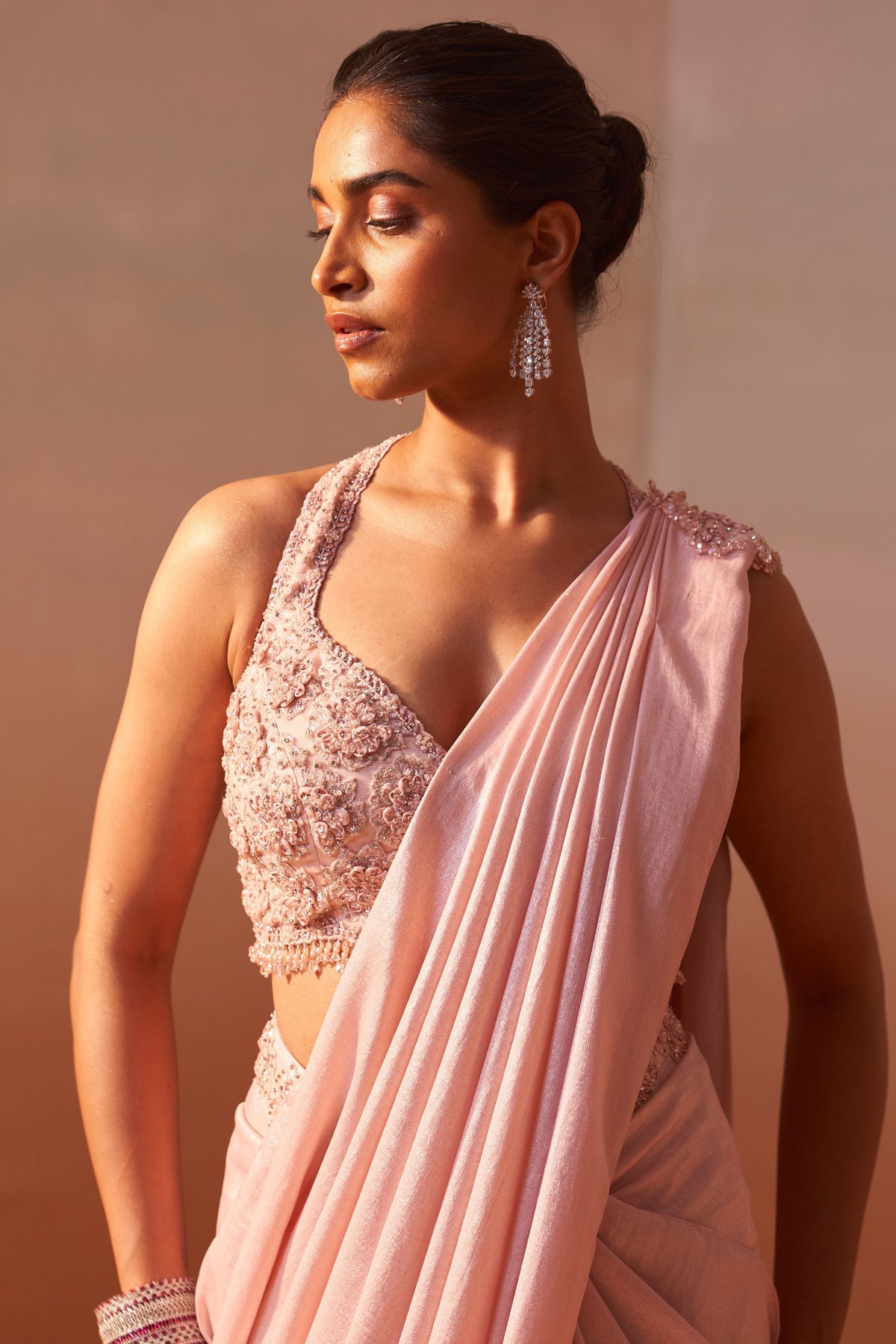 Rose Pink Draped Saree