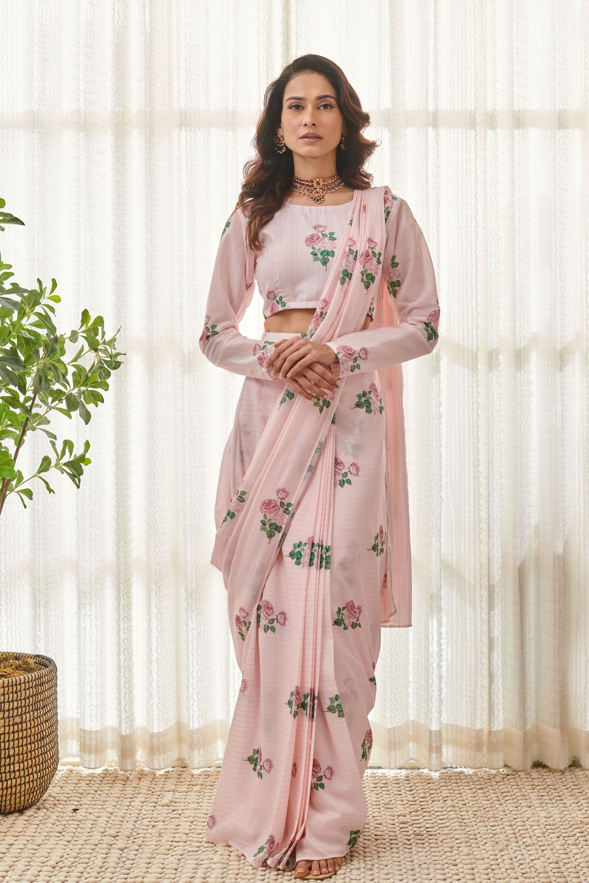 Sweet Pink Pre-drape Saree Set