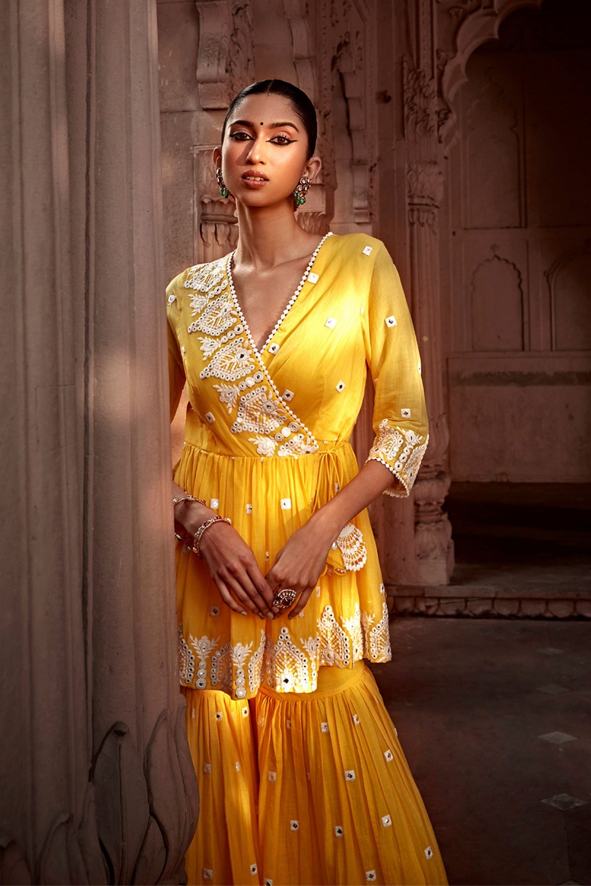 Yellow Temple Sharara Set