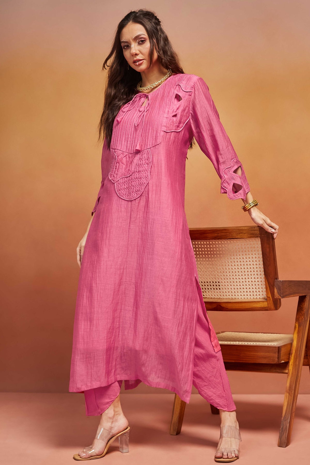 Pink Long Kurta Set