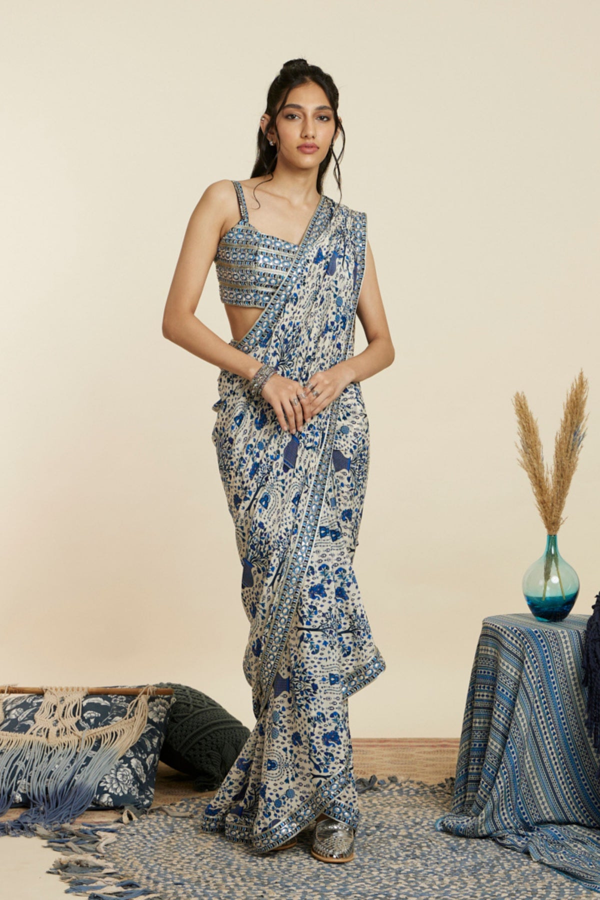 Safar Blue Jaal Cascade Saree