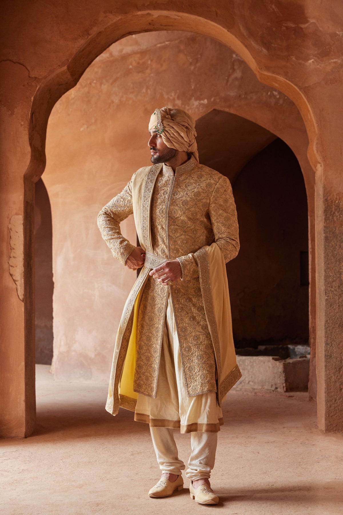 Gold Embroidered Sherwani Set