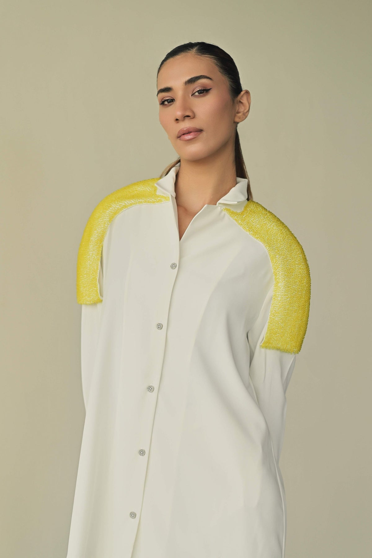 White Shoulder Embroidered Shirt