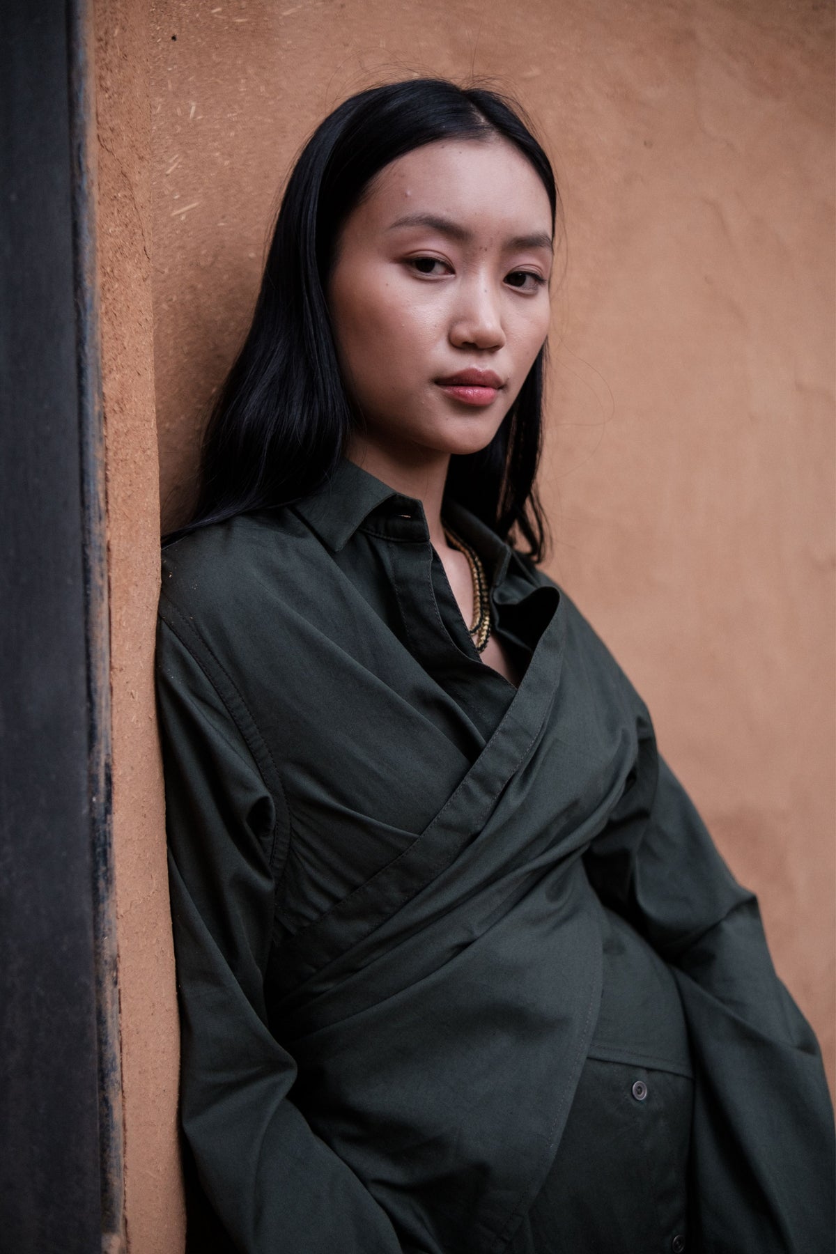 Green Seattle Wrap Shirt Dress