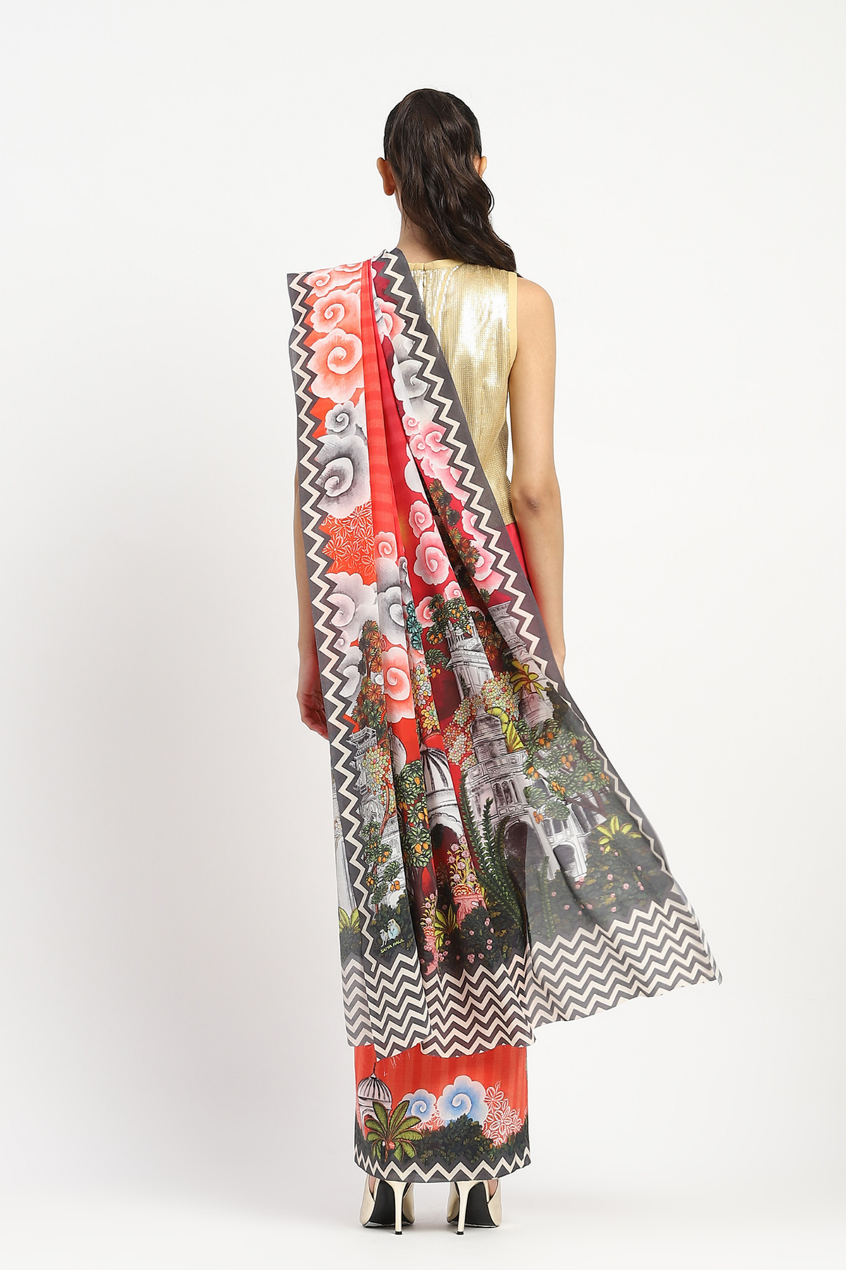 City Graffiti Orange Printed Saree