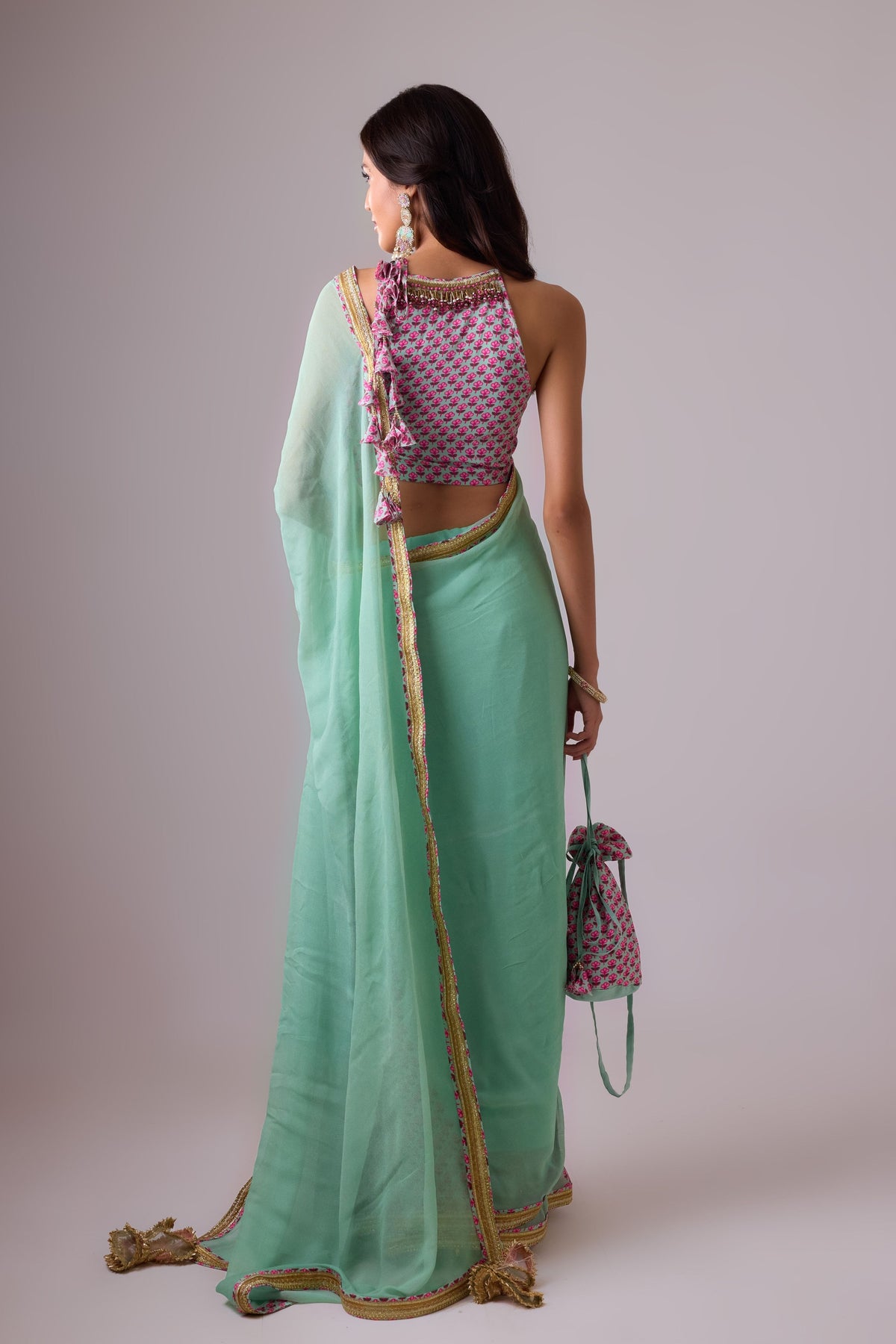 Pista Green Saree Set