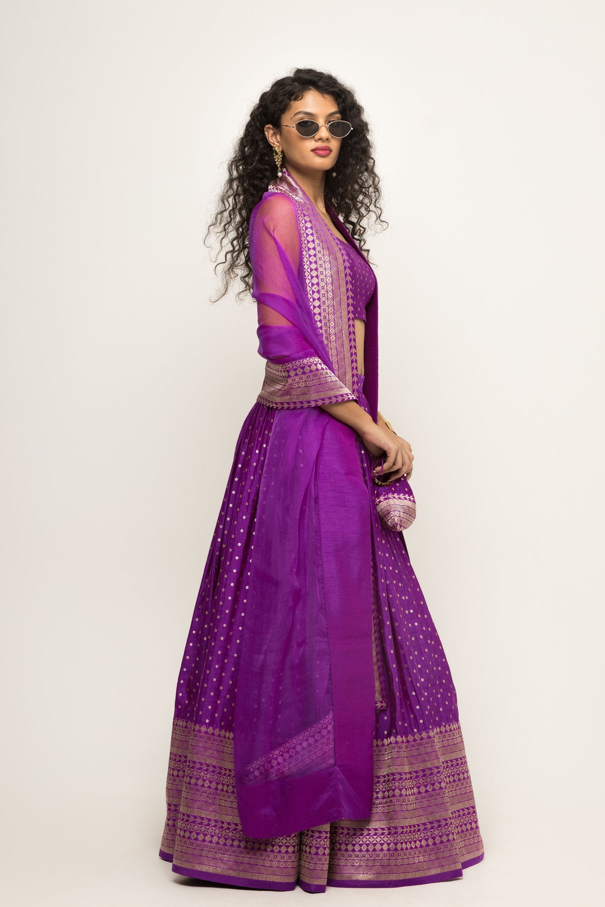 Purple Dotted Lehenga Set