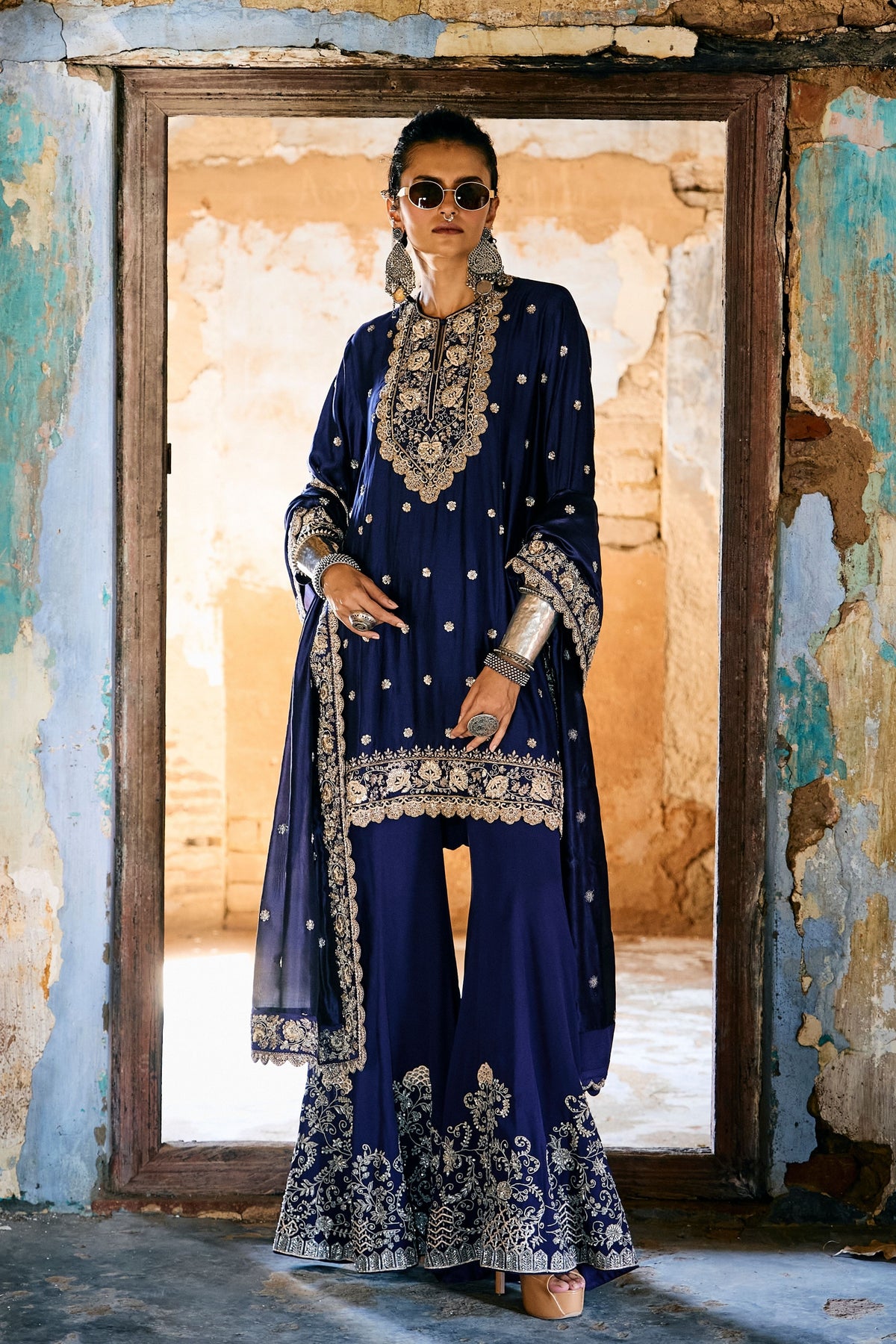 Embroidered Purple Sharara Set