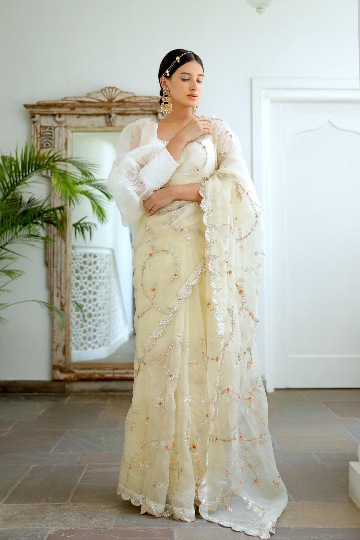 Ivory Jaal Saree Set