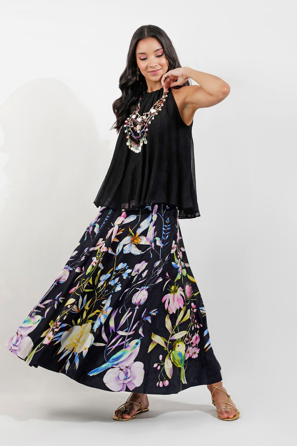 Summer Floral Skirt Set Black