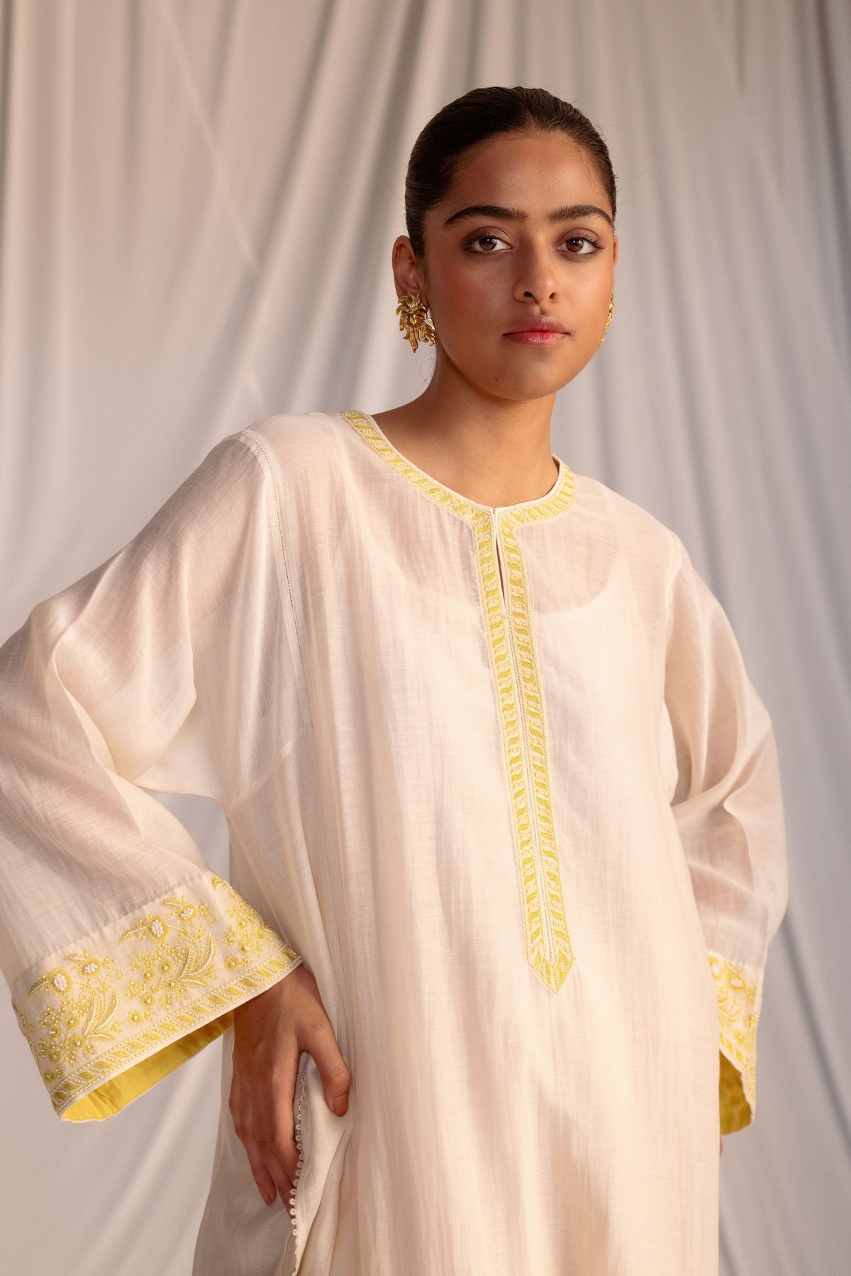 Champagne Embroidered Tunic &amp; Trouser Set