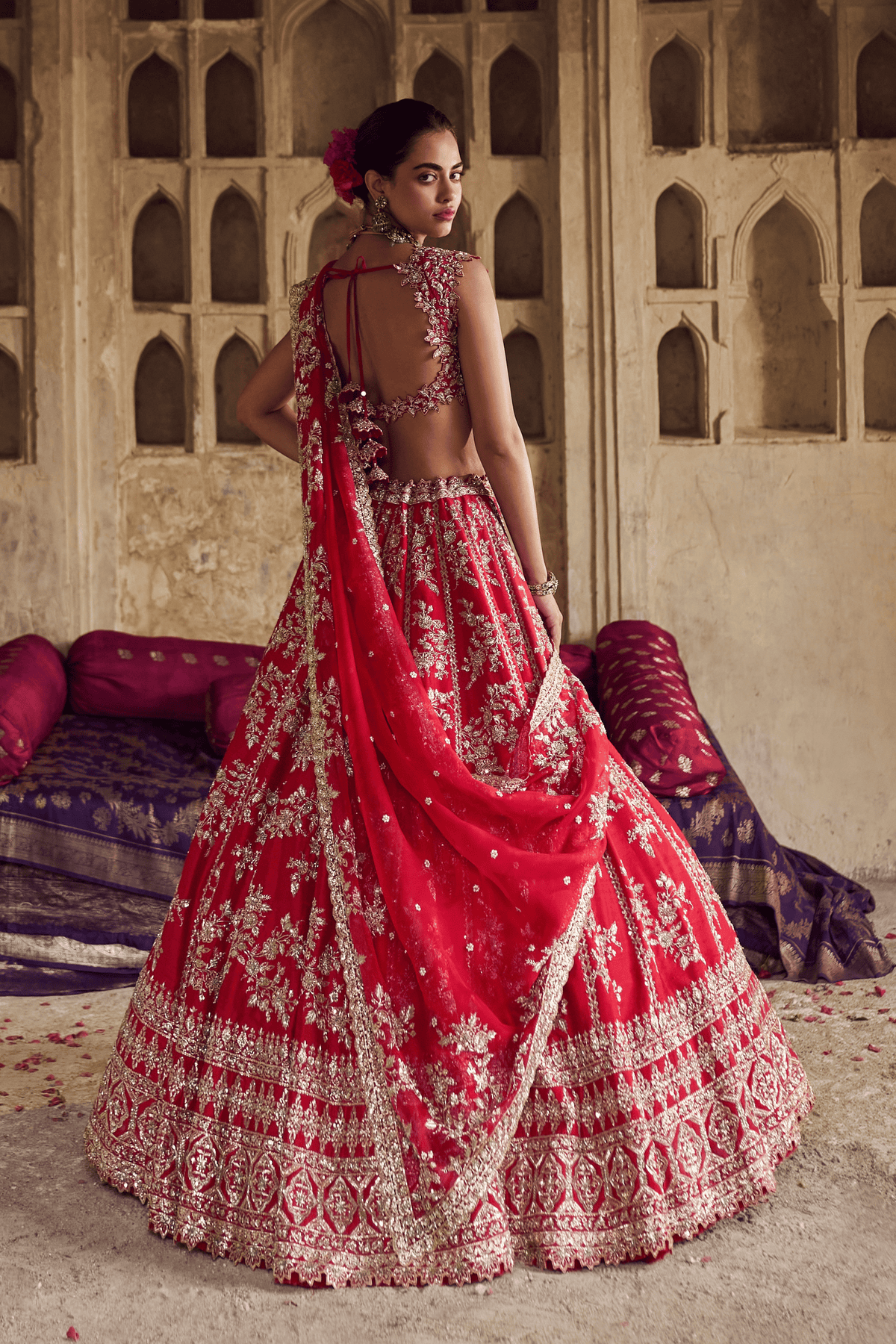 Red Roshini Lehenga Set