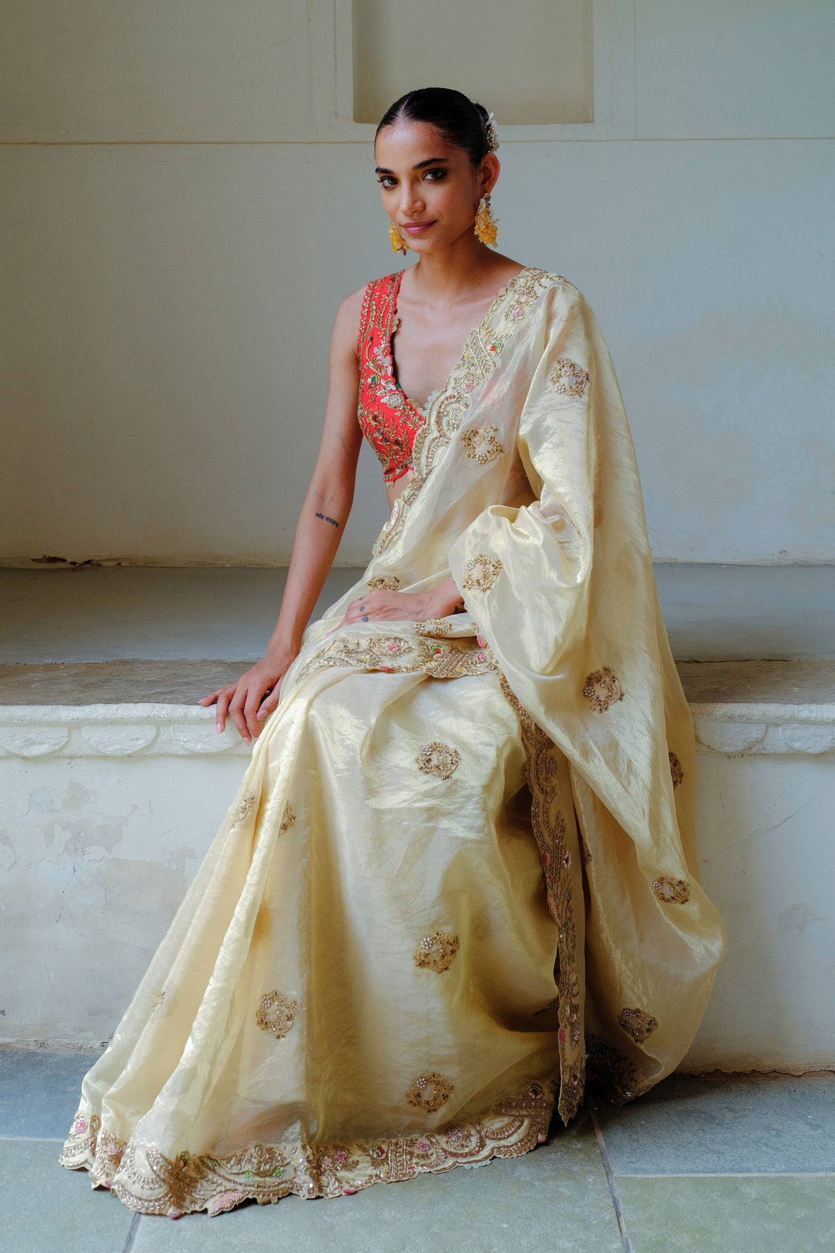 Gold Zari Silk Saree Set