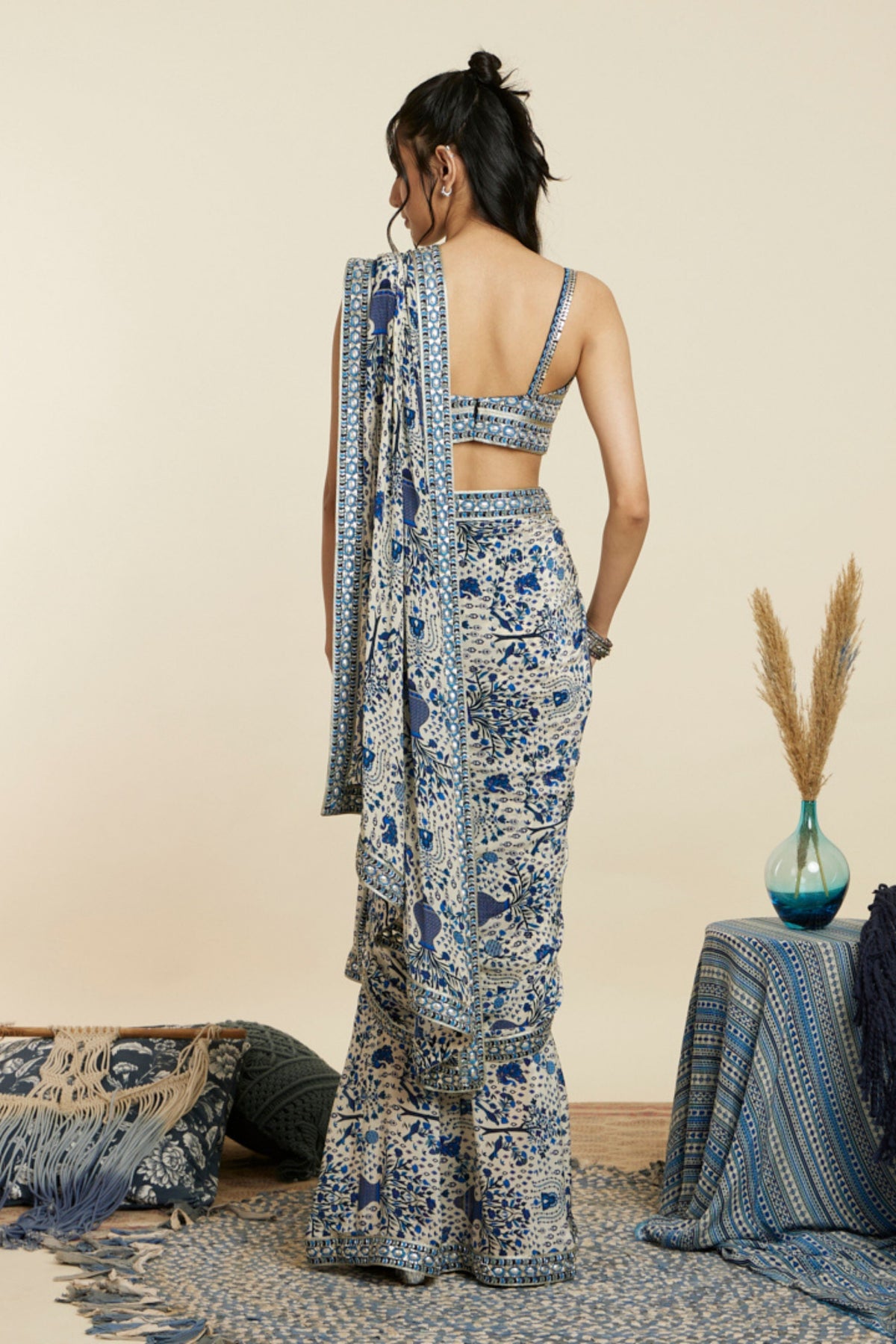 Safar Blue Jaal Cascade Saree