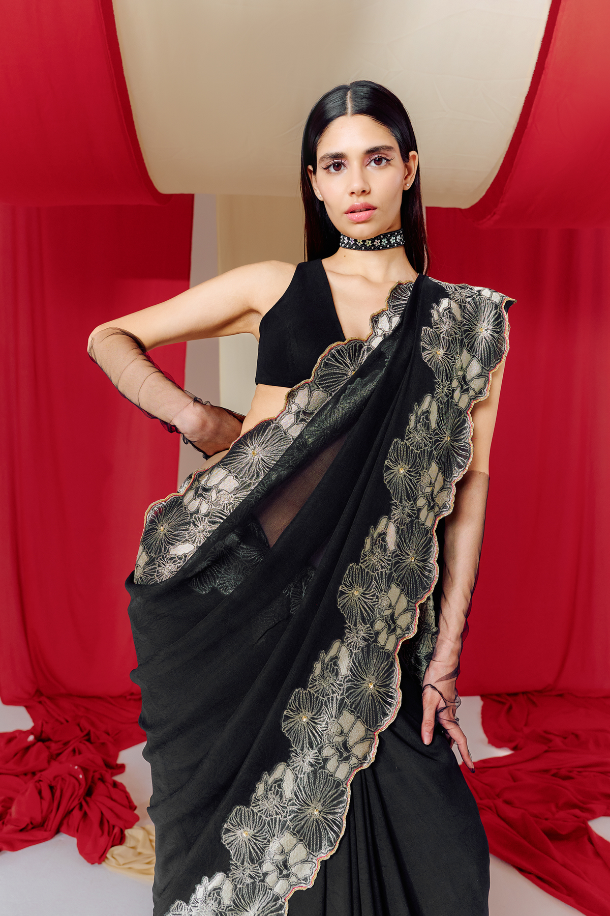 Handwoven Black Georgette Saree