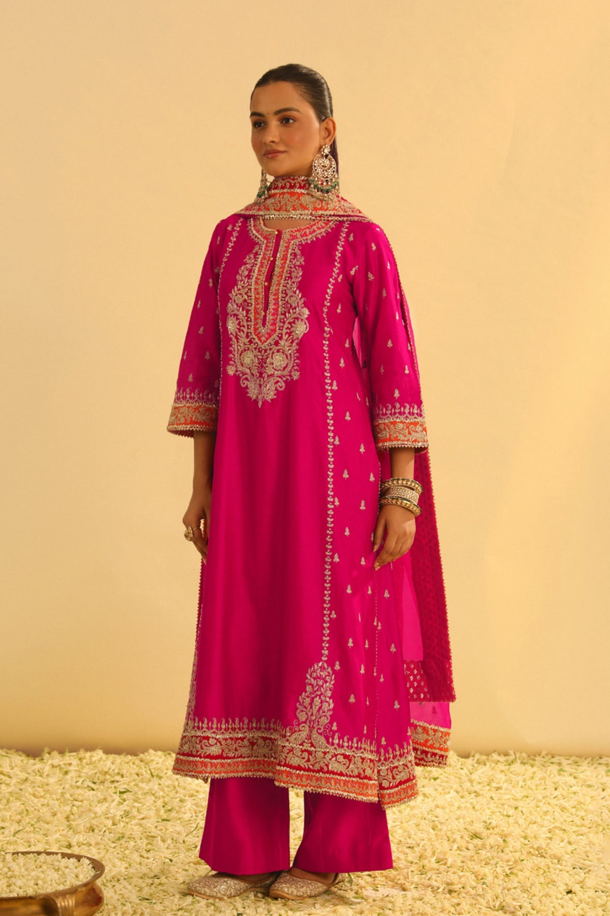 Mayra Hotpink Long Kurta With Palazzo Set