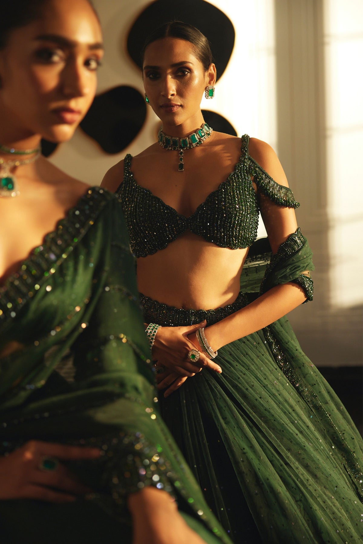 Dark Green Tulle Lehenga Set