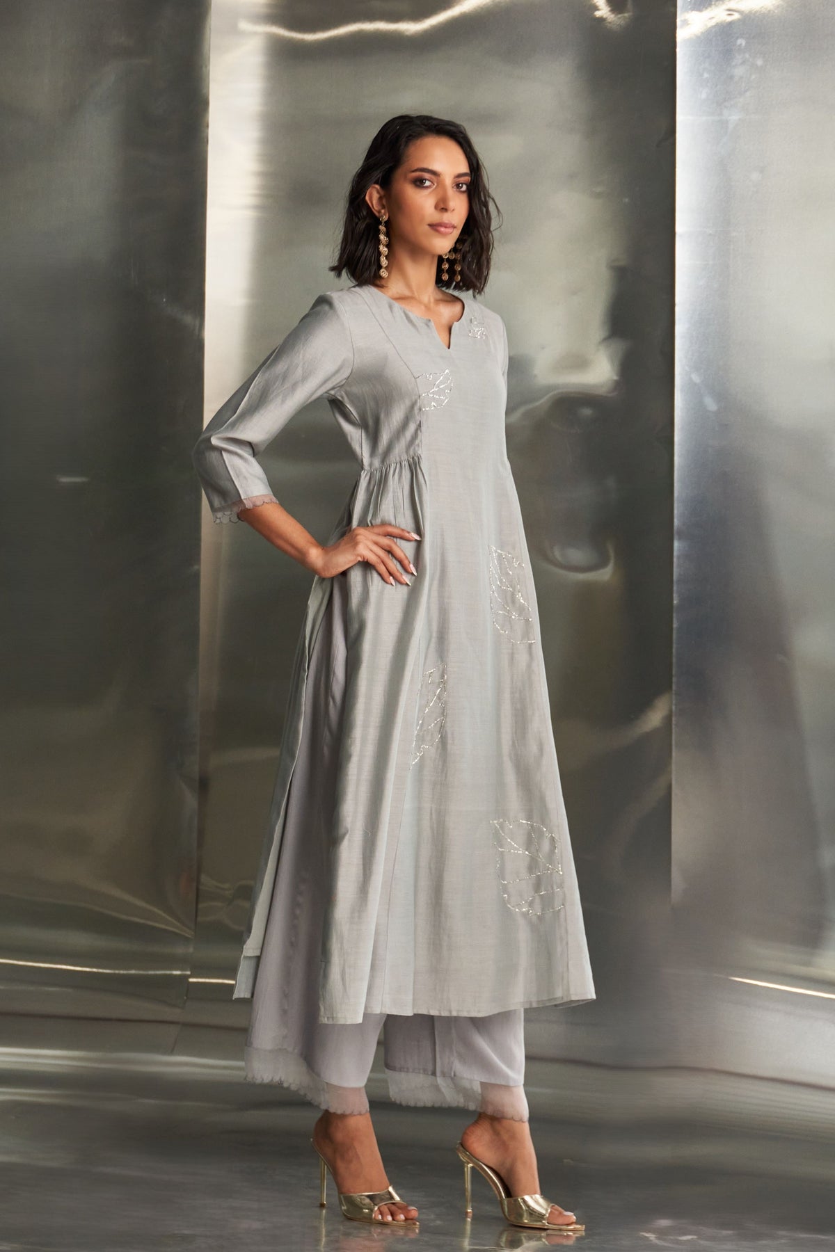 Steel Grey Gathered Kurta Set